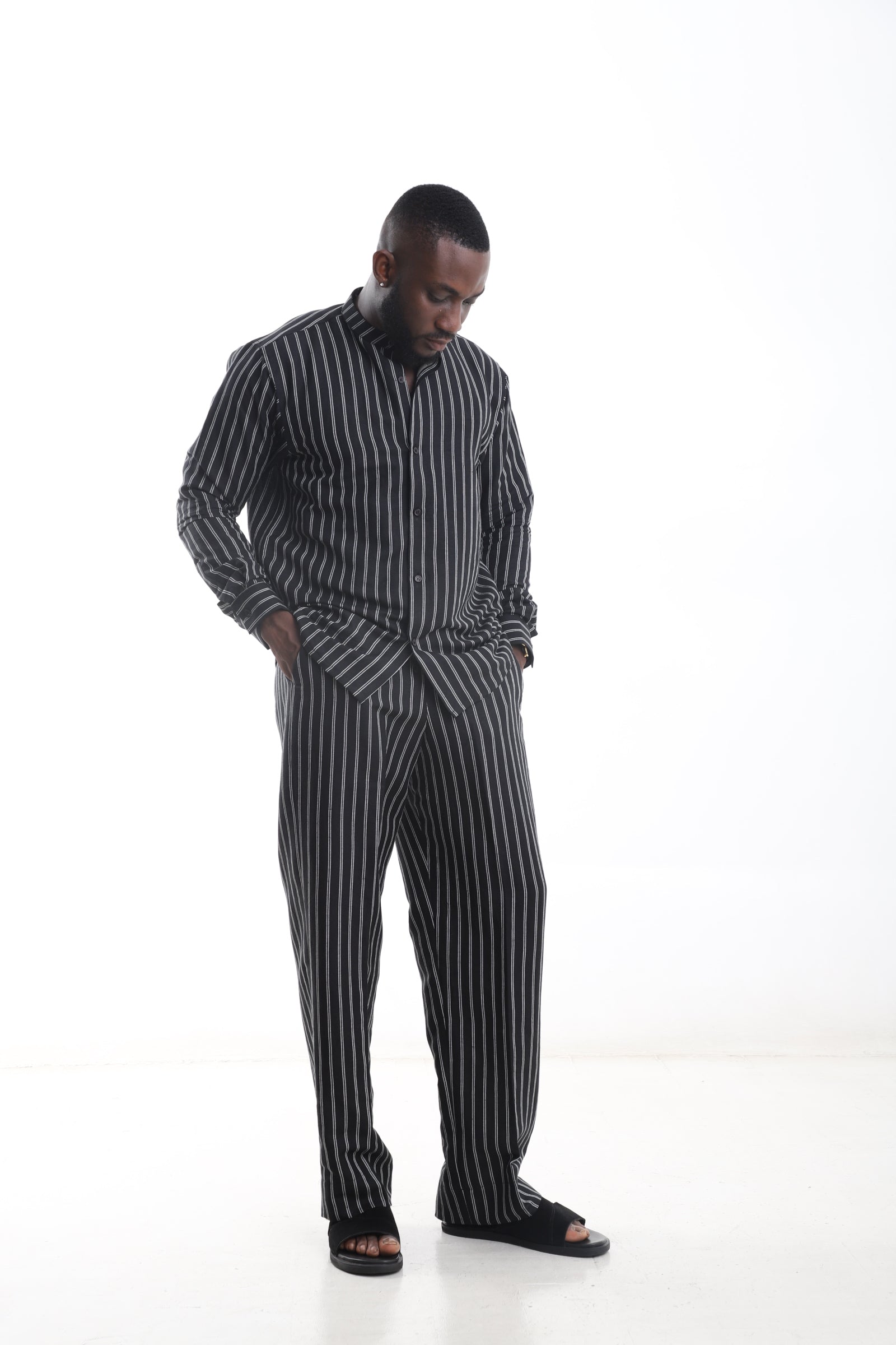 Men’s Black Striped Linen Set