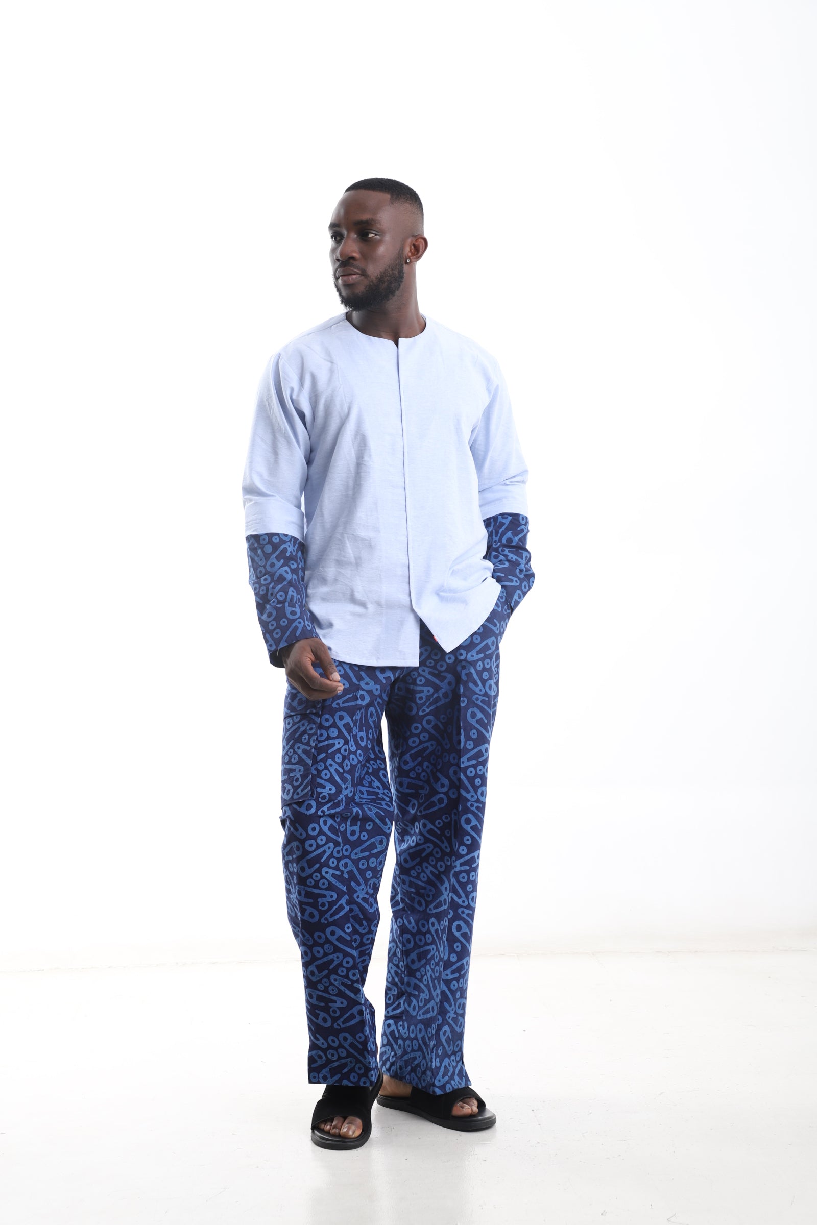 Adire Print Pants & Linen Tunic Set