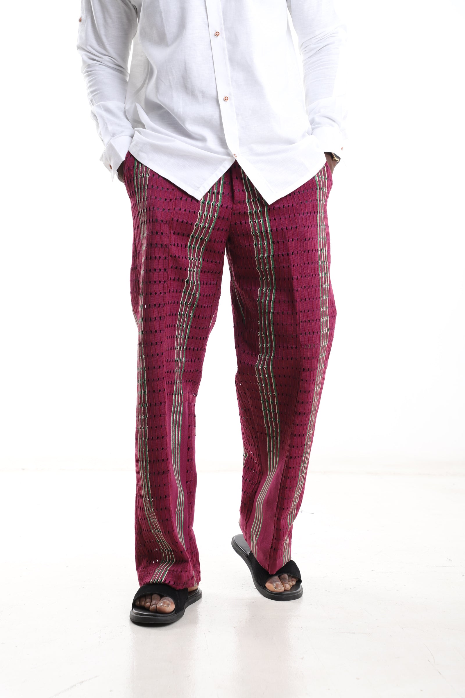 Men’s Burgundy Aso-Oke Trousers – Premium Traditional African Pants