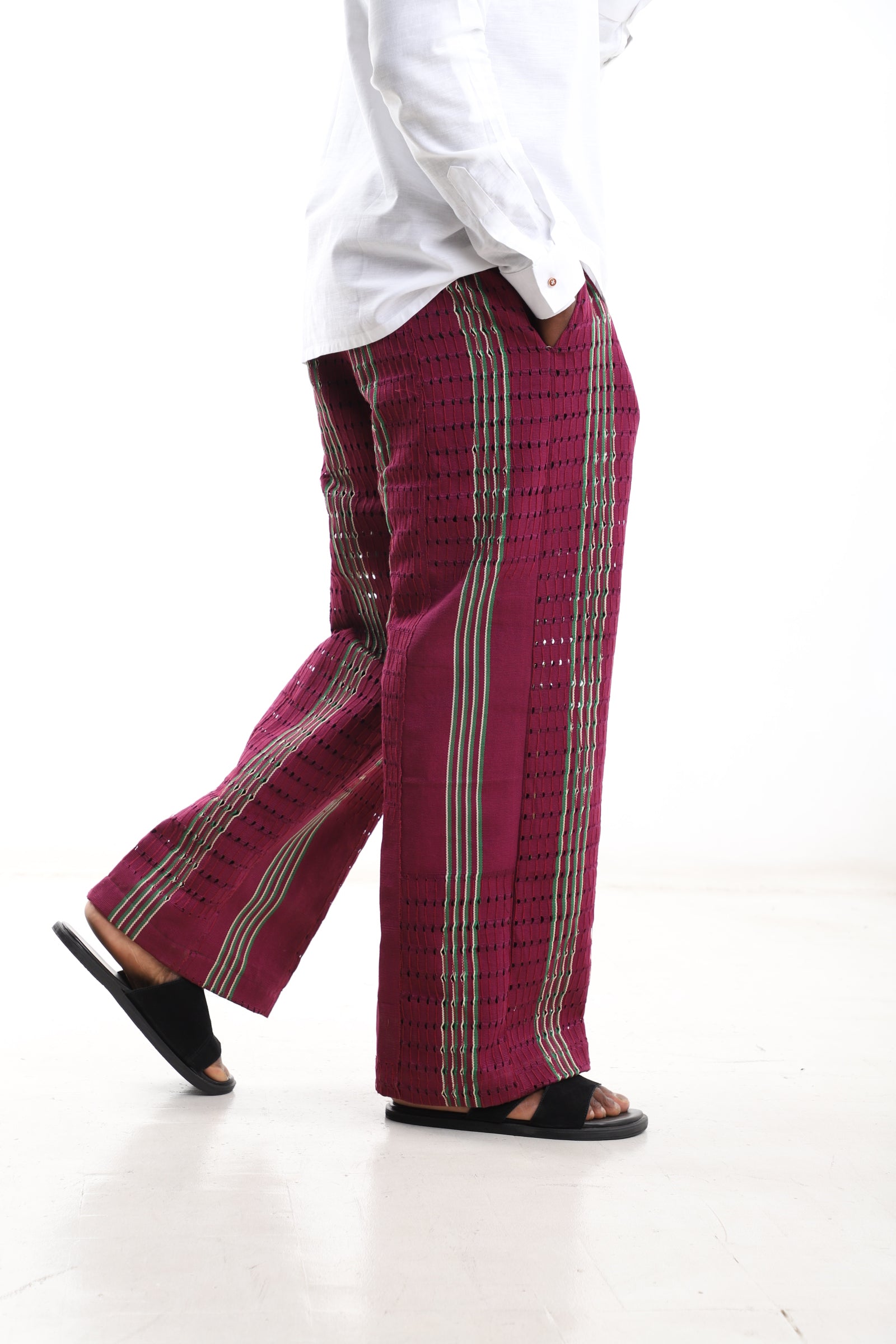 Men’s Burgundy Aso-Oke Trousers – Premium Traditional African Pants