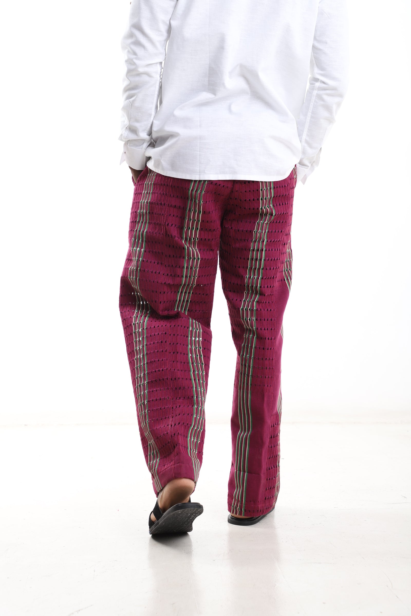 Men’s Burgundy Aso-Oke Trousers – Premium Traditional African Pants