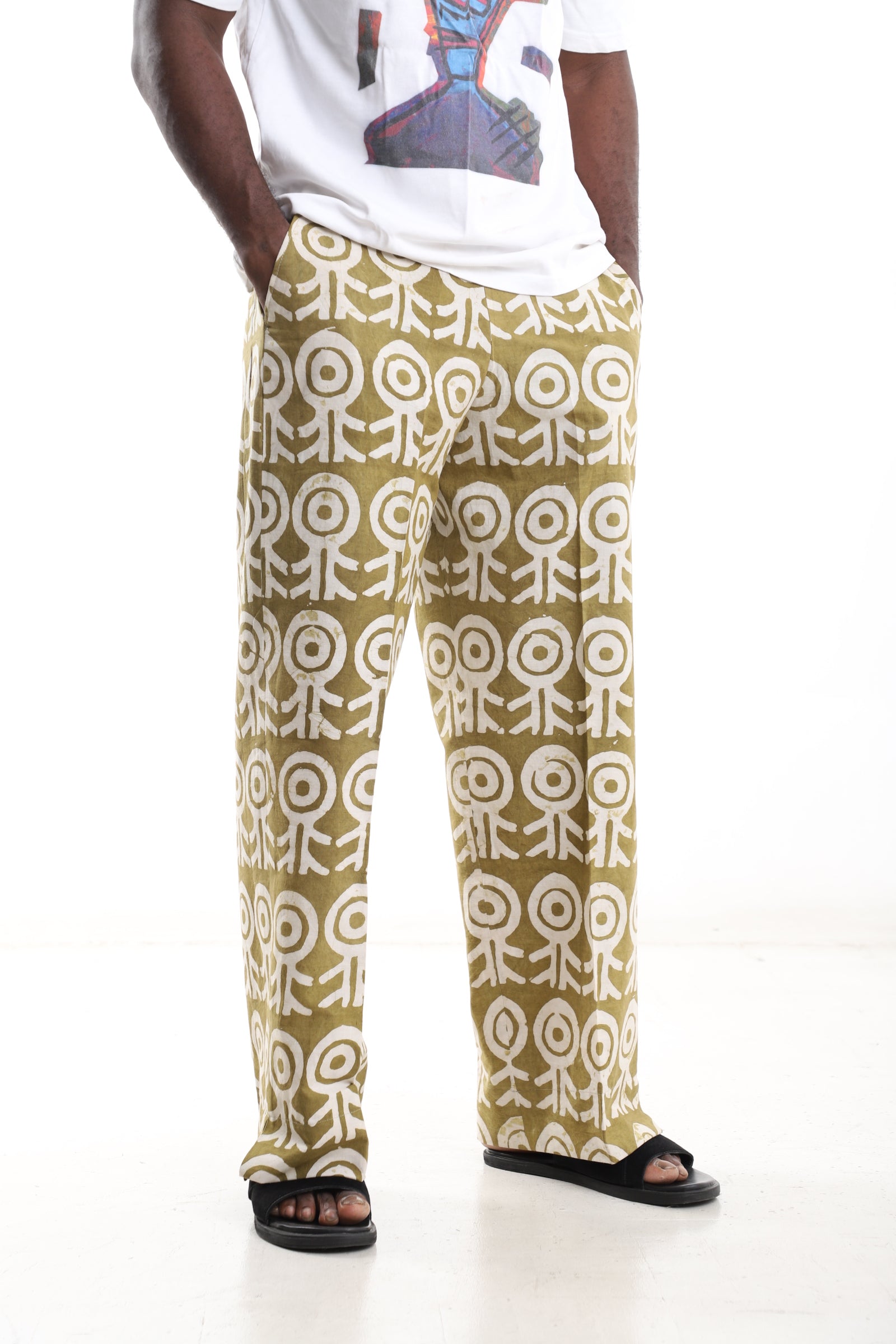 Motif Adire Trousers – Olive & Earth