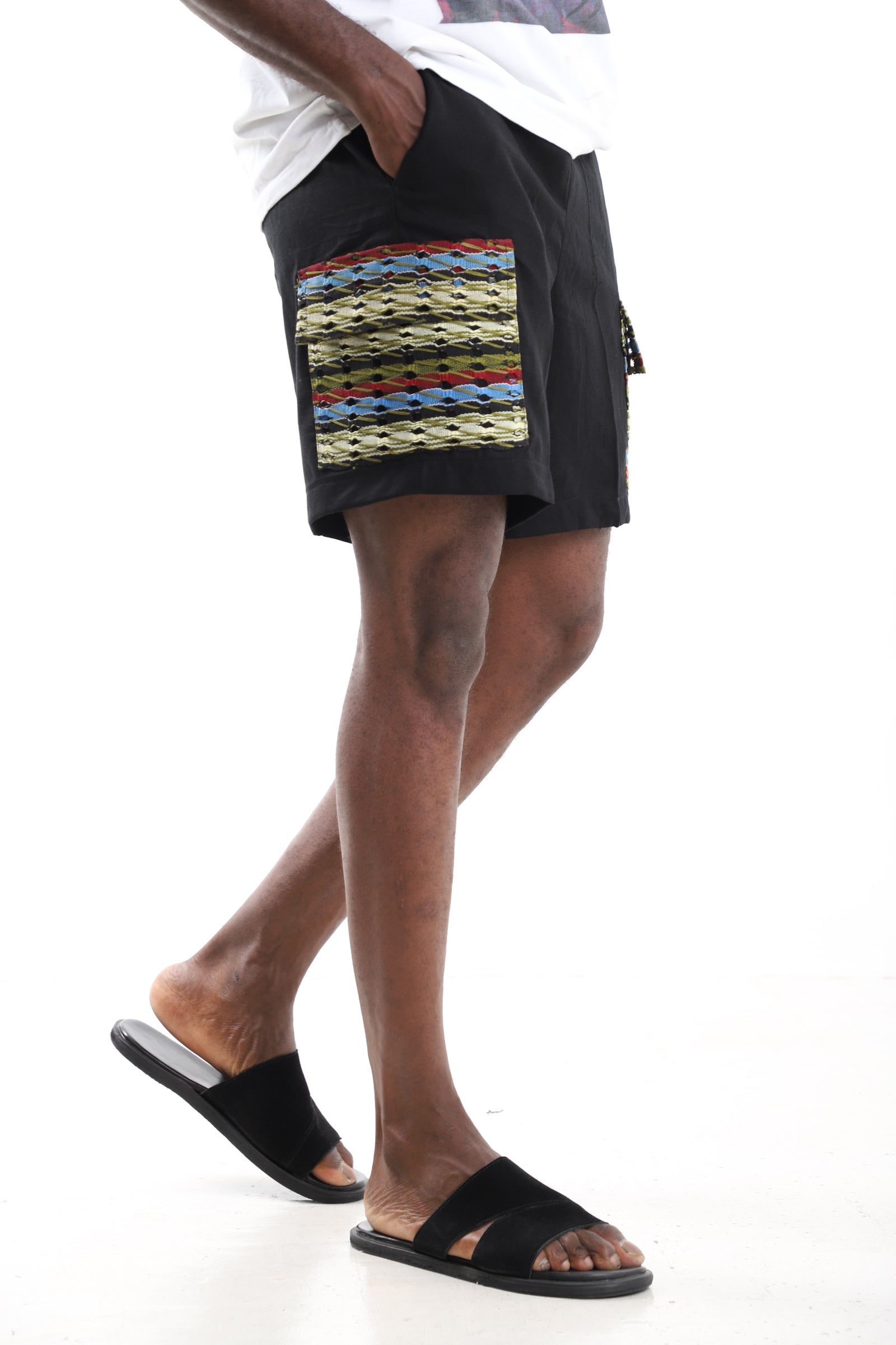 Linen Shorts with Aso-oke Accents