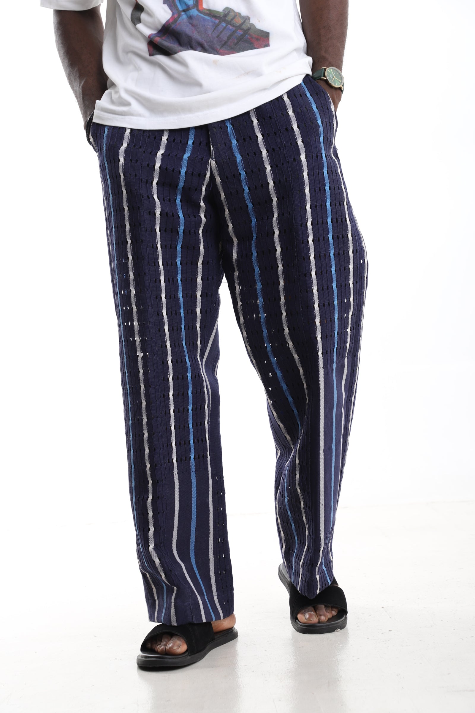 The Midnight Weave | Hand-Loomed Aso-Oke Perforated Trousers