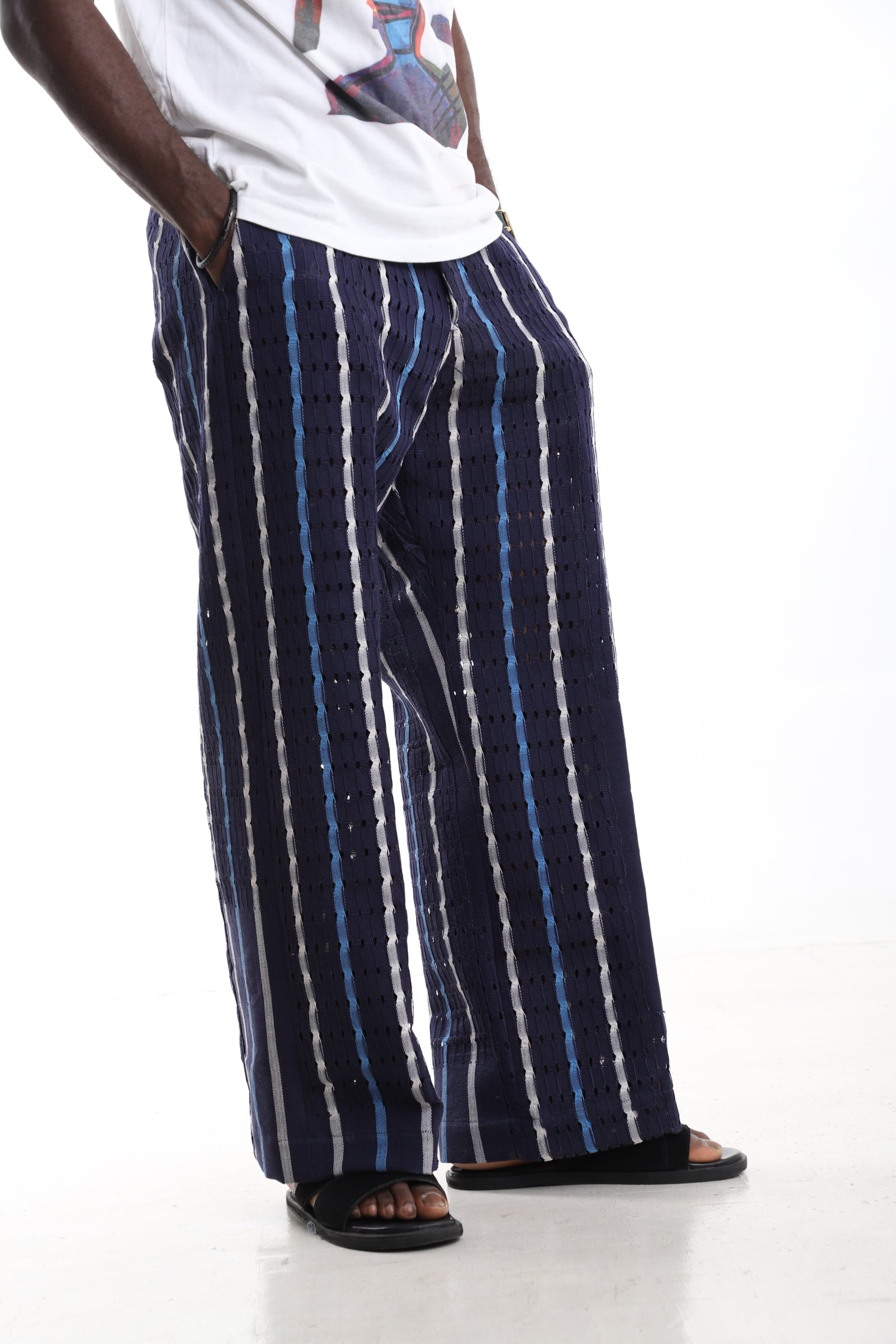 The Midnight Weave | Hand-Loomed Aso-Oke Perforated Trousers