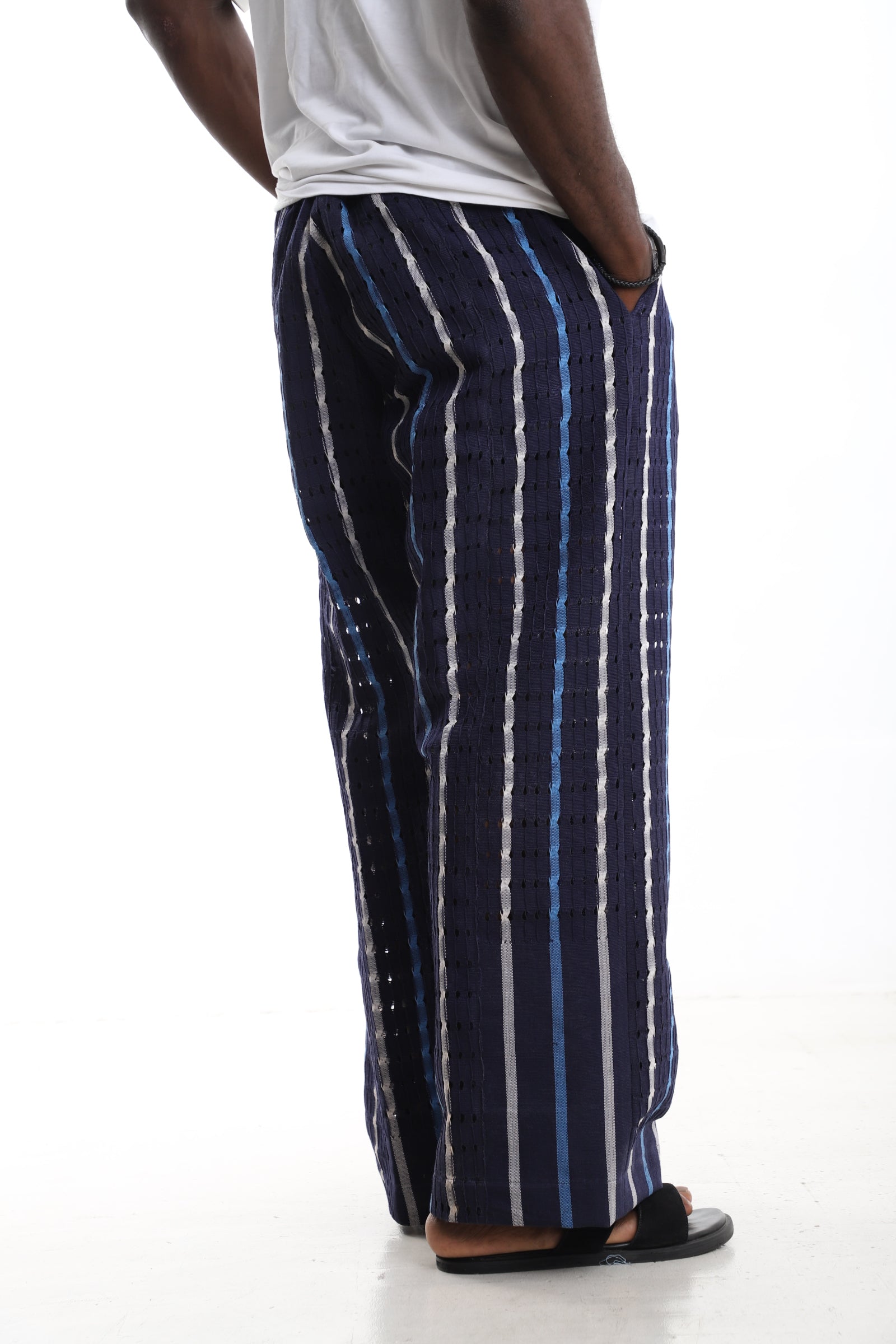 The Midnight Weave | Hand-Loomed Aso-Oke Perforated Trousers