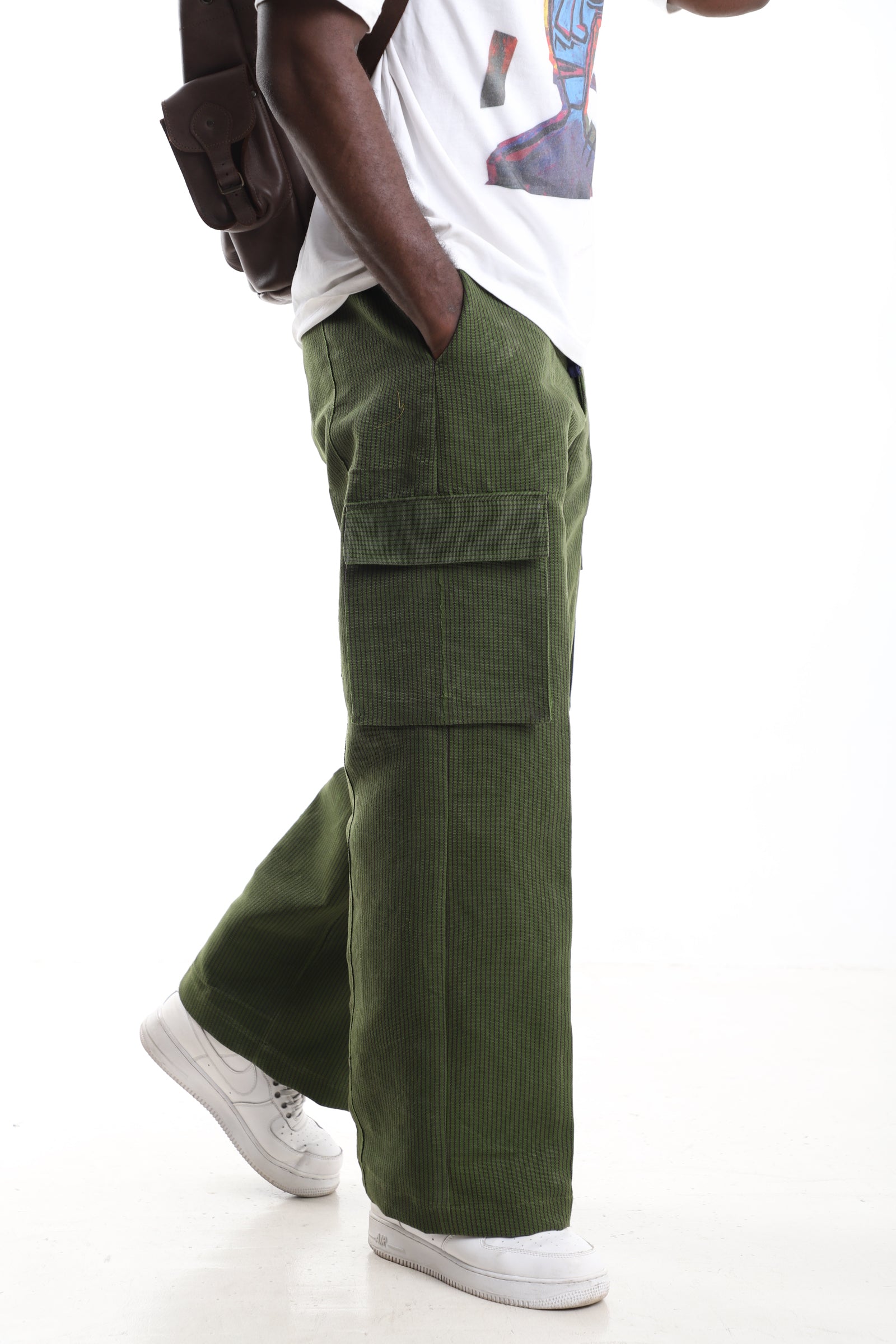 The Olive Monolith | Premium Hand-Loomed Aso Oke Cargo Trousers
