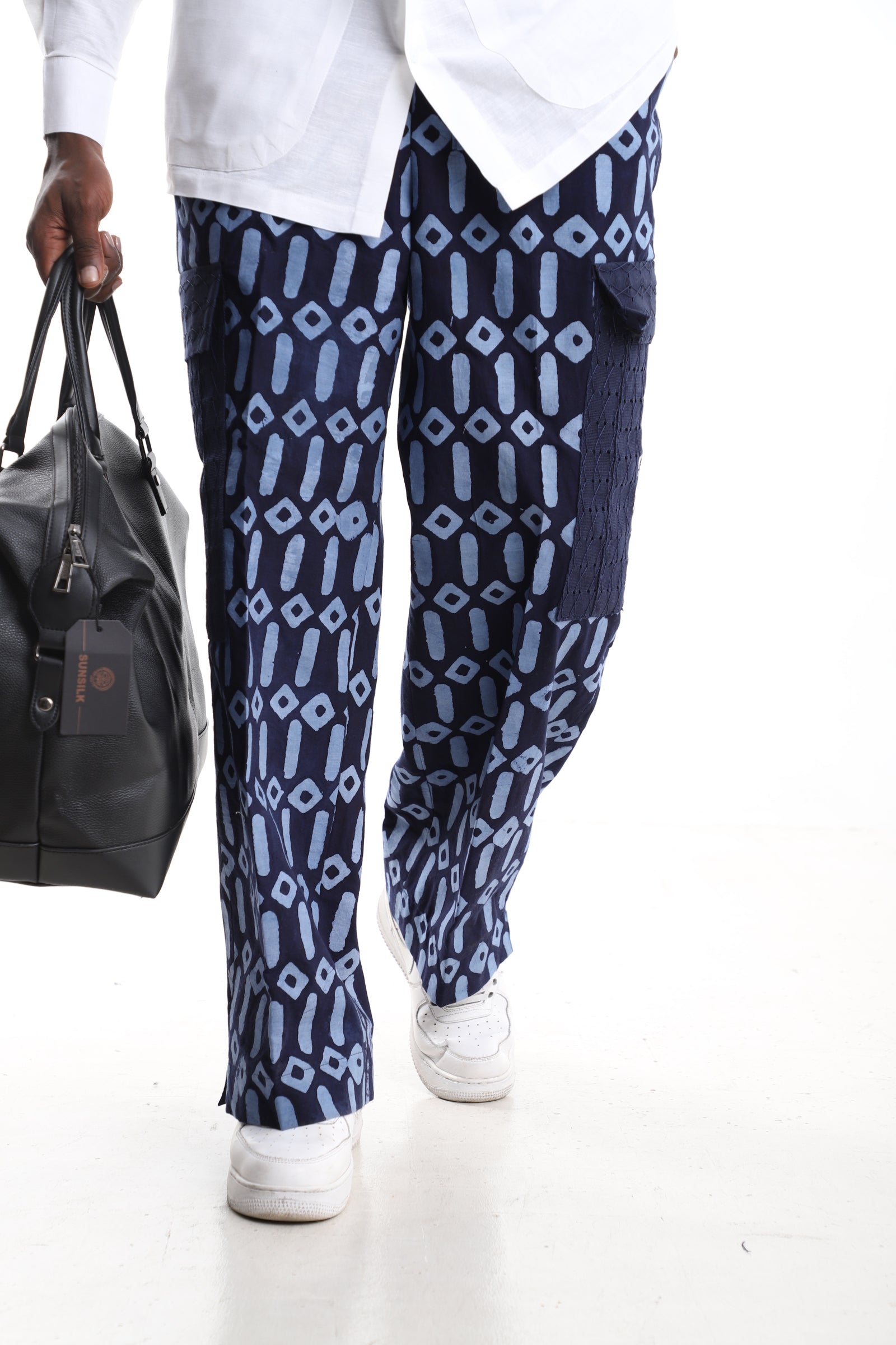 The Cobalt Torsion | Artisanal Hand-Dyed Adire Cargo Trousers