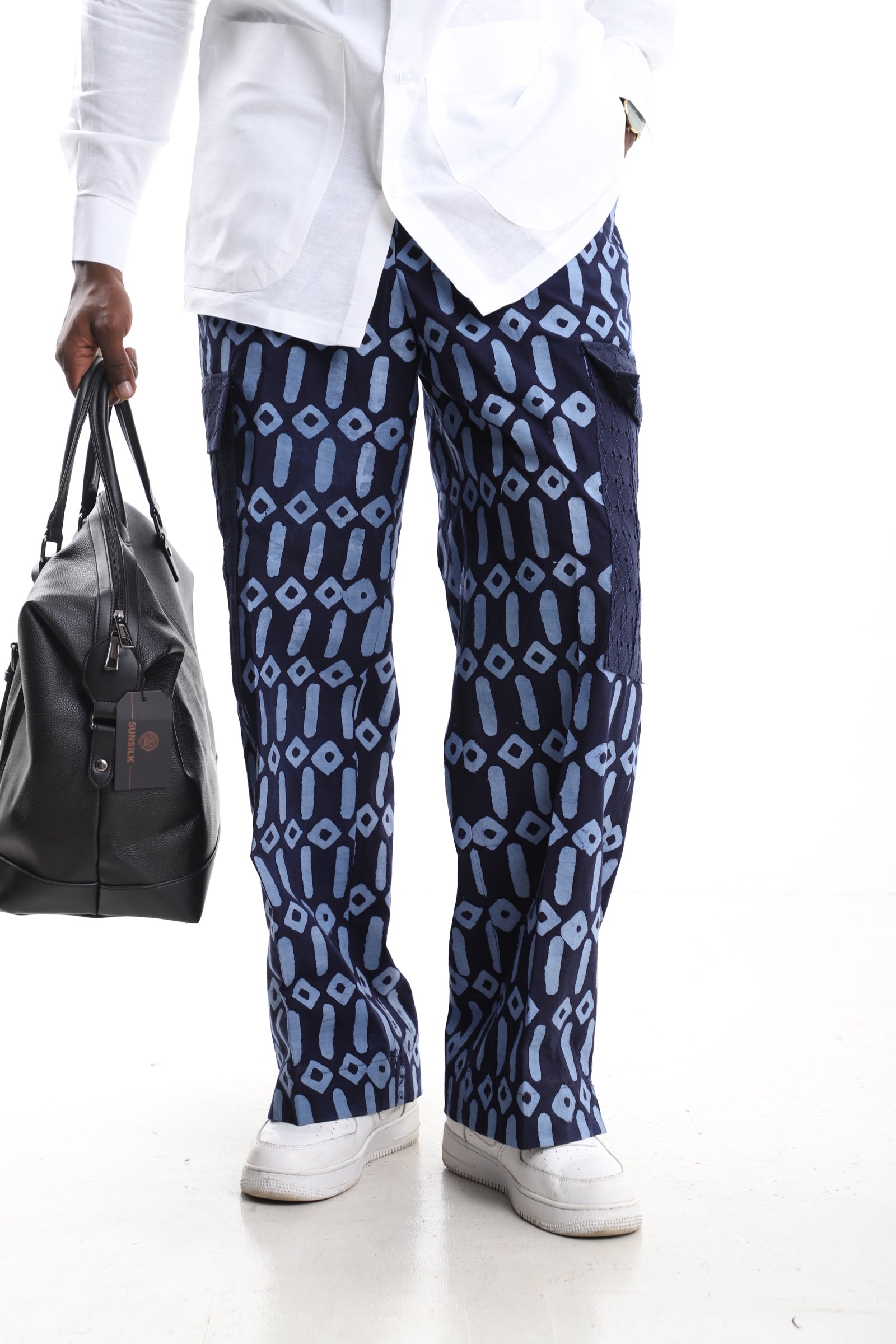 The Cobalt Torsion | Artisanal Hand-Dyed Adire Cargo Trousers