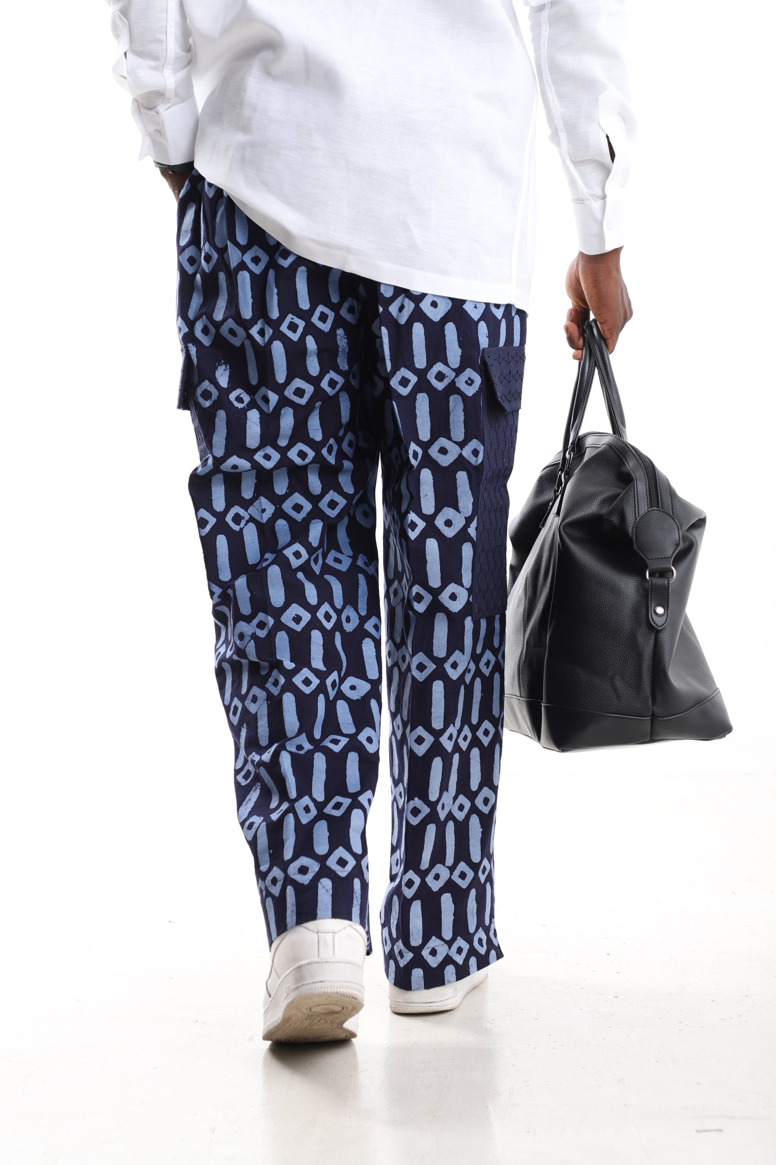 The Cobalt Torsion | Artisanal Hand-Dyed Adire Cargo Trousers