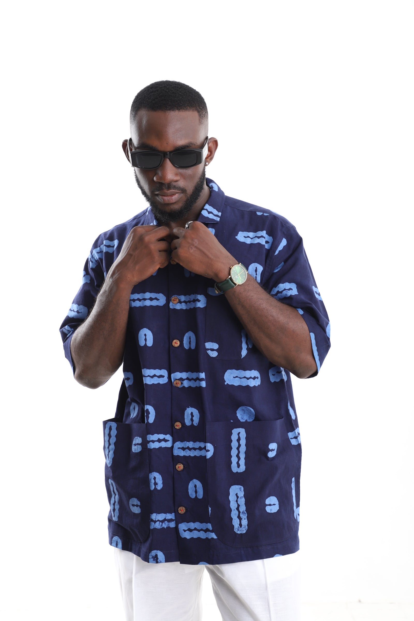 The Indigo Artisan | Hand-Dyed Adire Utility Button-Down