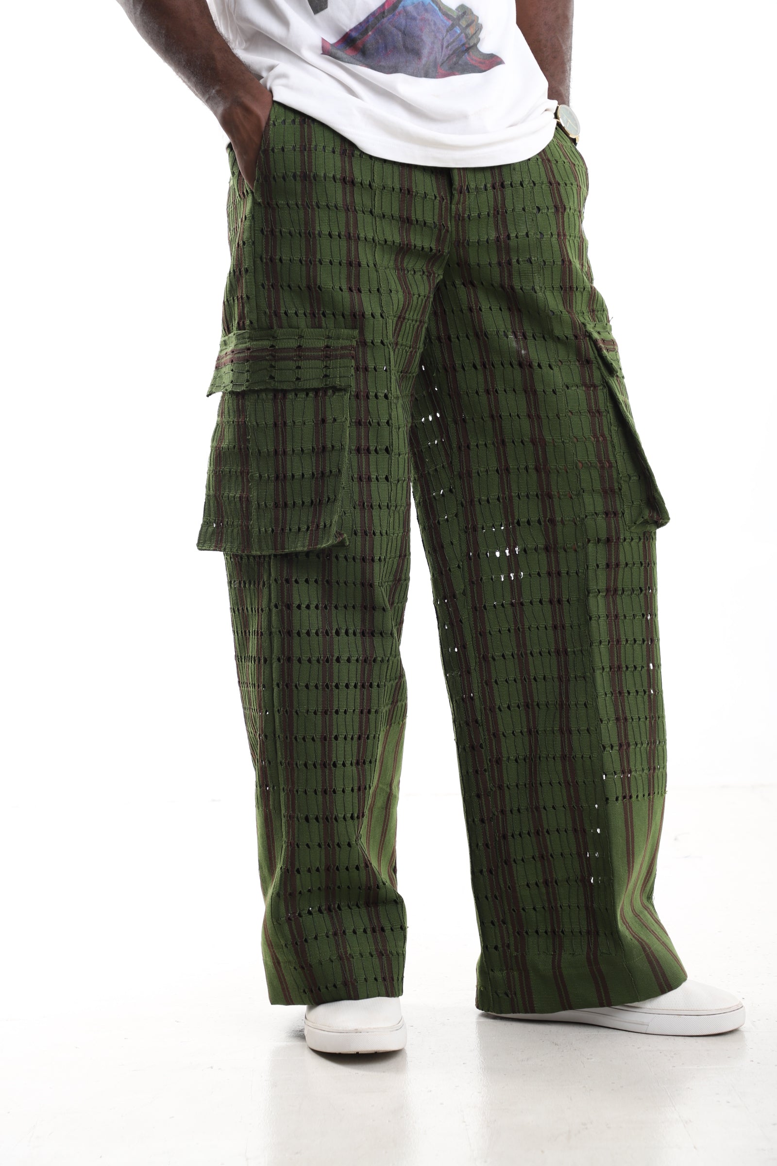 Forest Green Aso-Oke Cargo Trousers