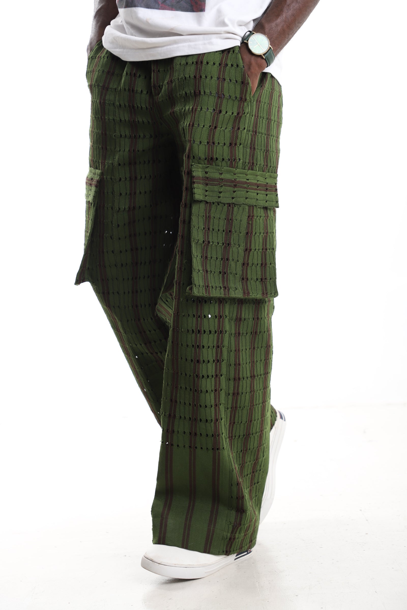 Forest Green Aso-Oke Cargo Trousers
