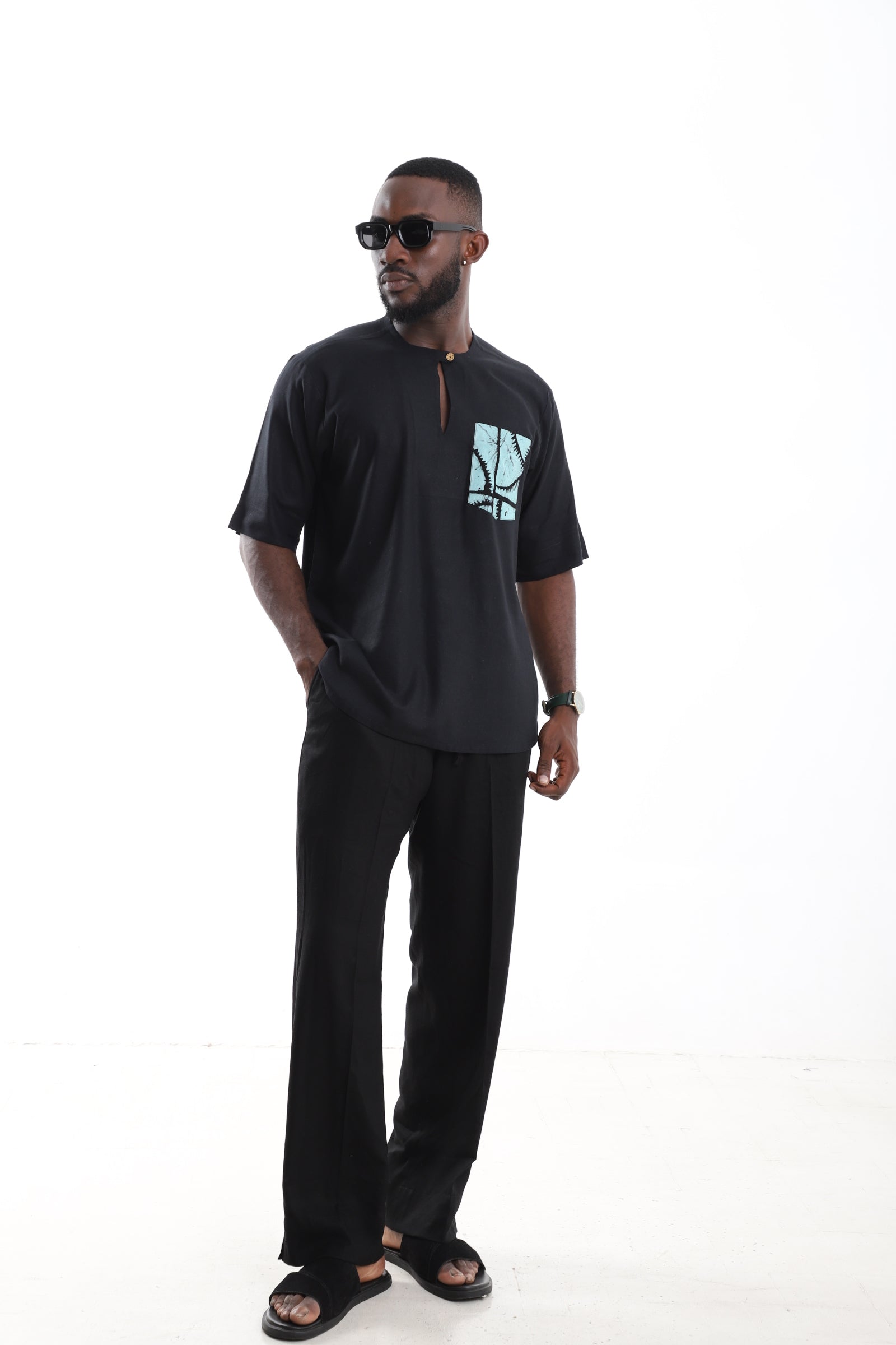 Black Linen Tunic & Trouser Set
