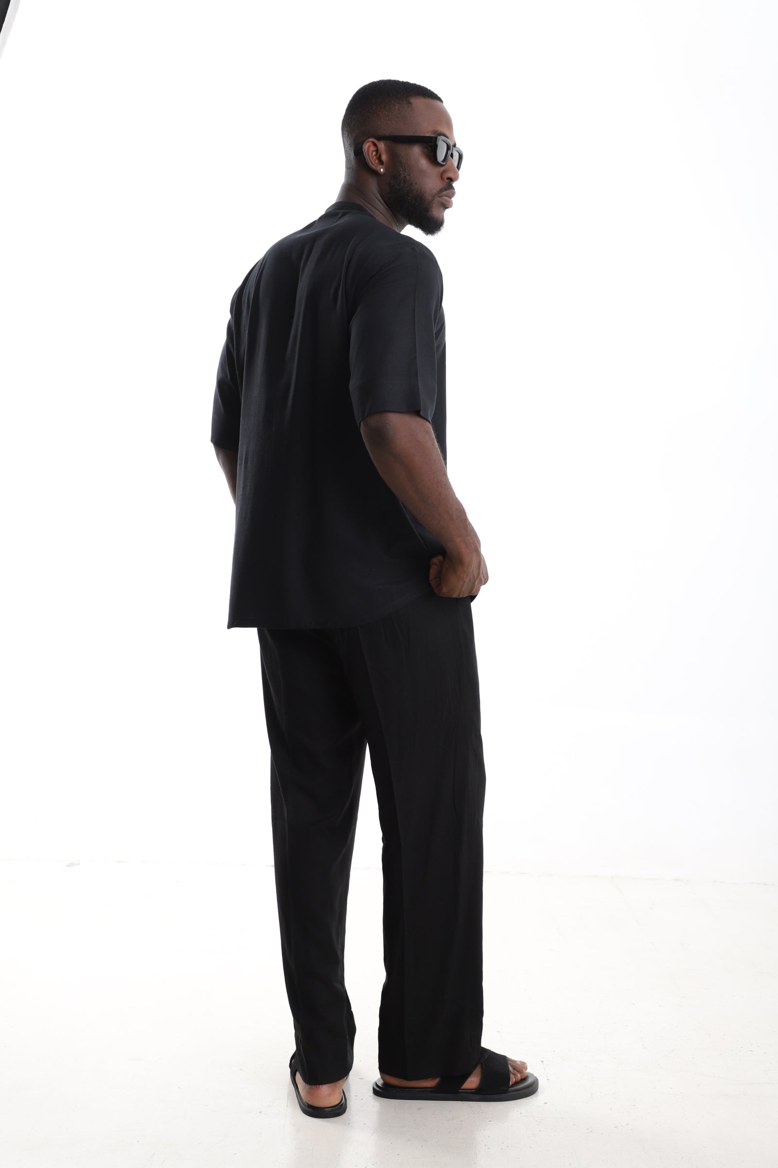 Black Linen Tunic & Trouser Set