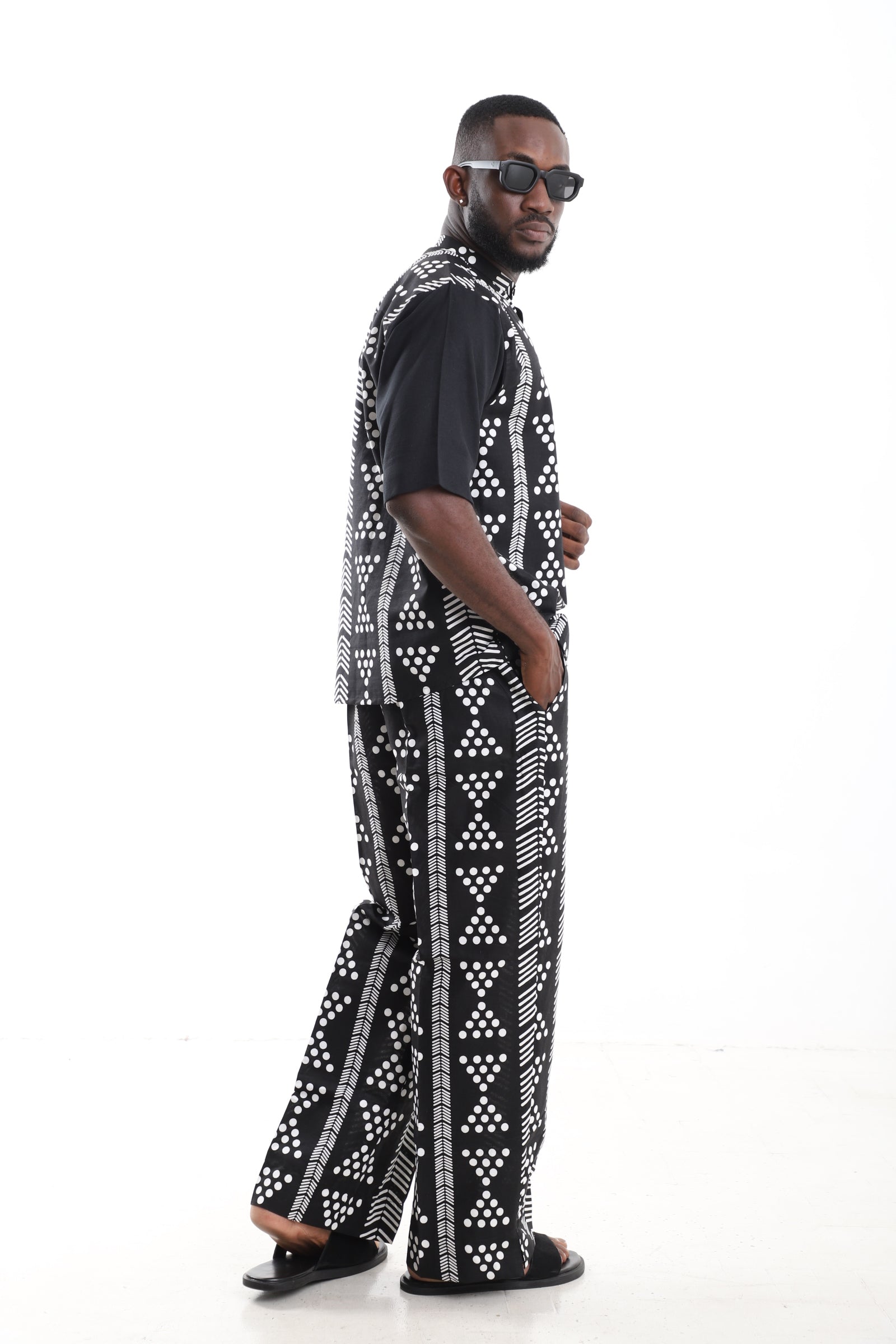 Monochrome Tribal Print Linen Two-Piece Set