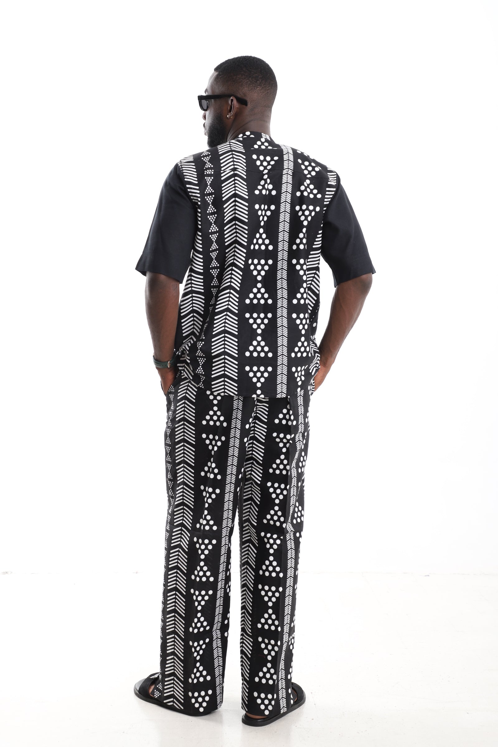 Monochrome Tribal Print Linen Two-Piece Set