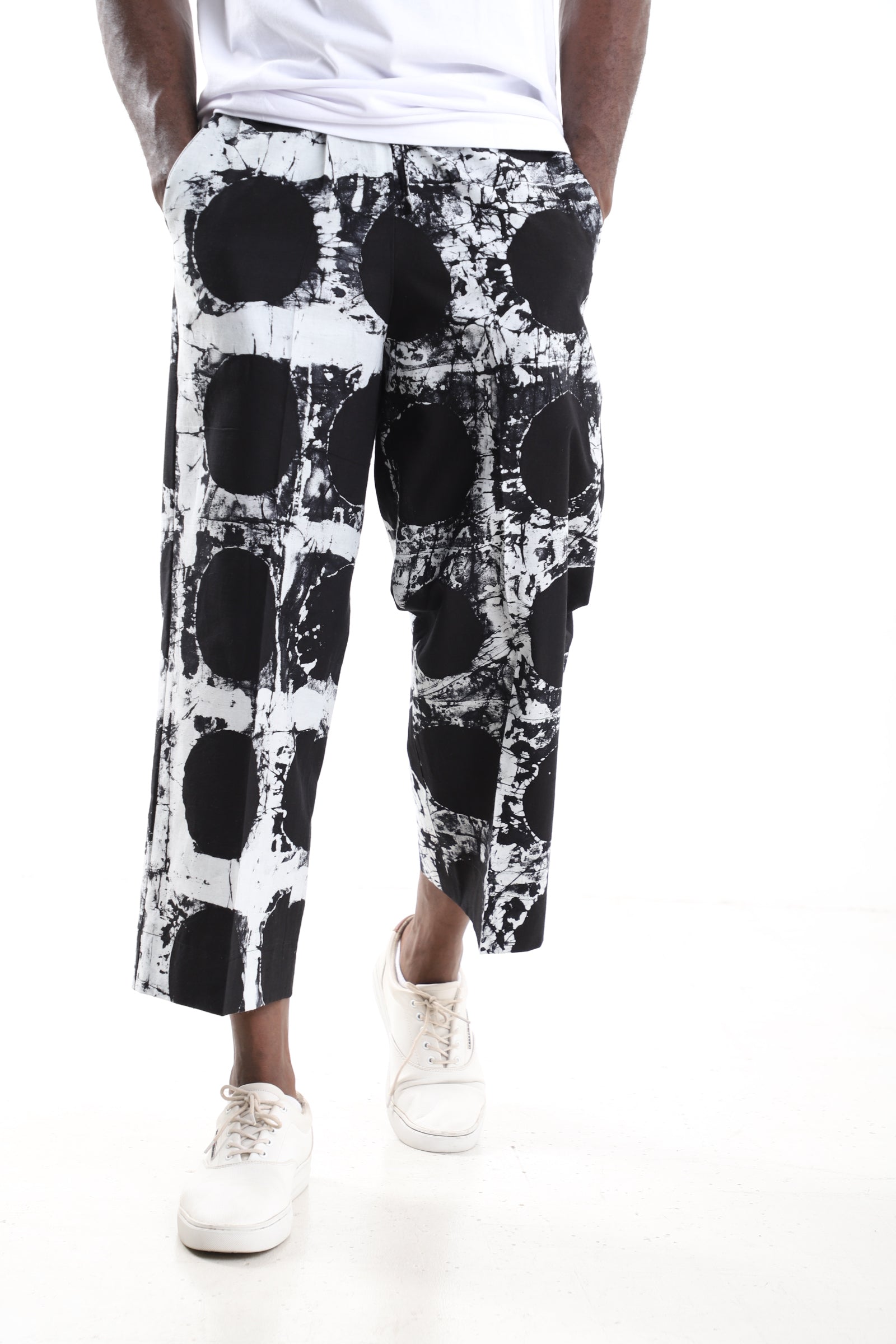 Monochrome Adire Polka-Dot Cropped Trousers