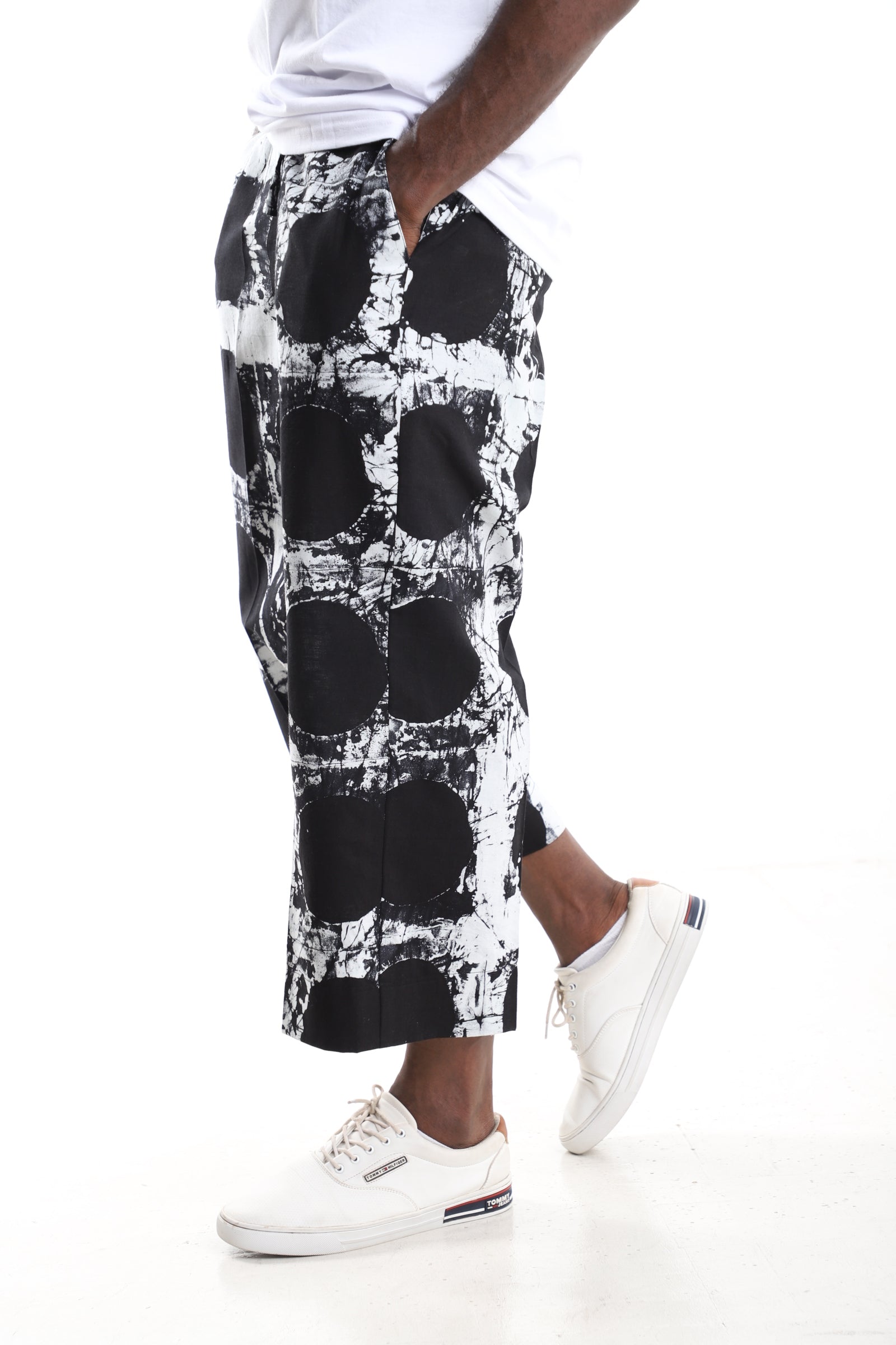 Monochrome Adire Polka-Dot Cropped Trousers