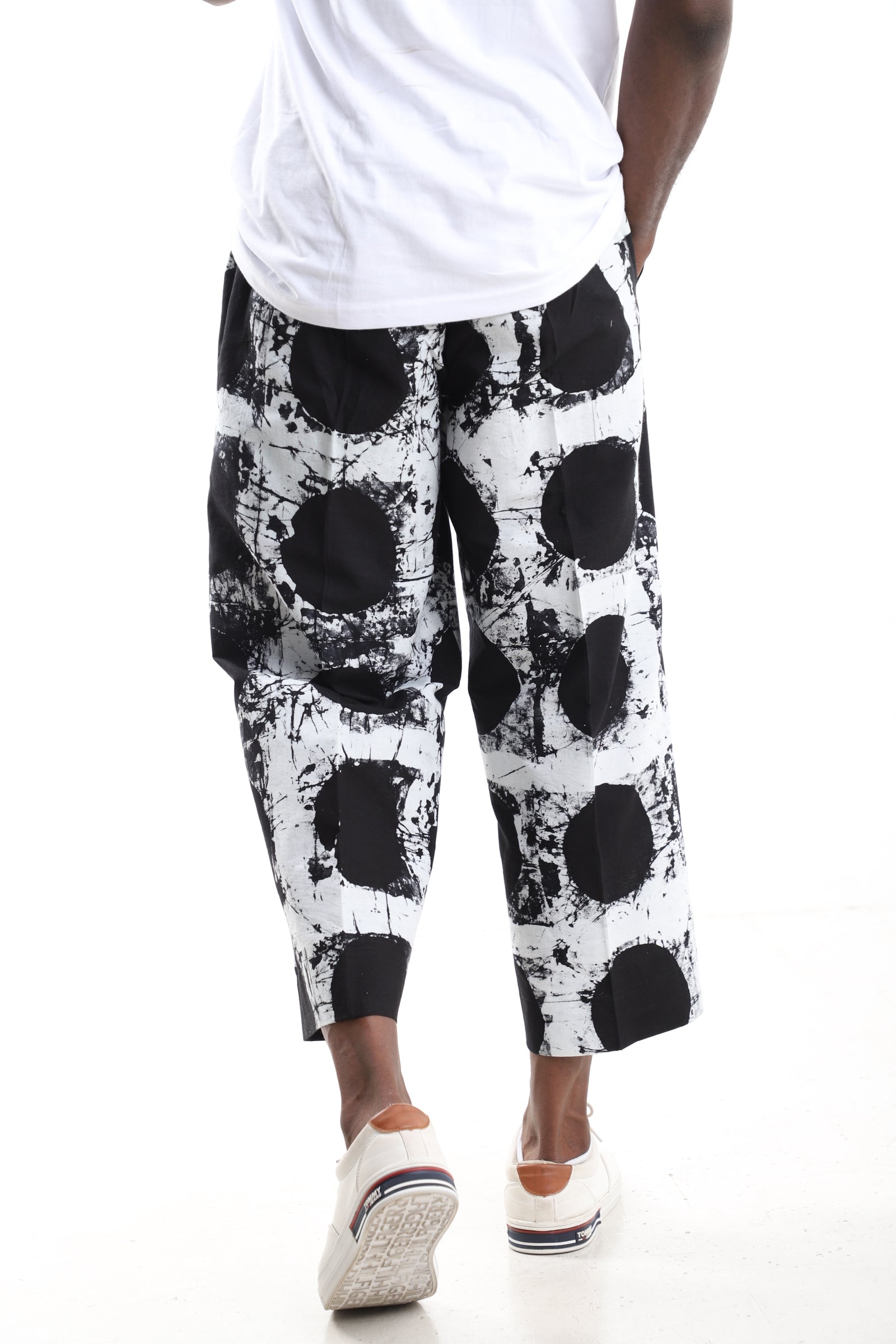 Monochrome Adire Polka-Dot Cropped Trousers