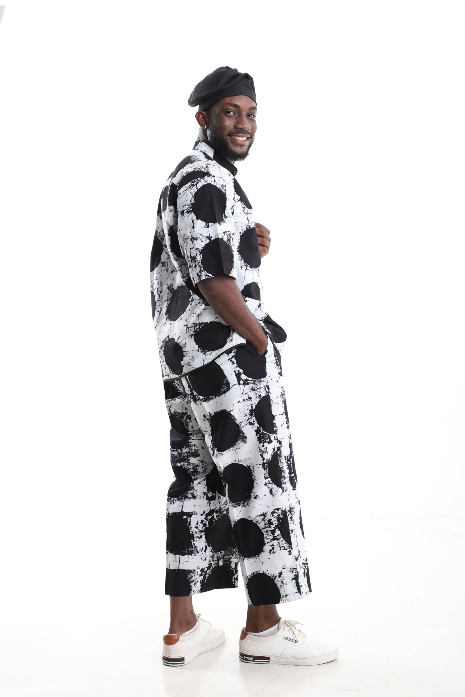 Monochrome Adire Polka-Dot Two-Piece Set
