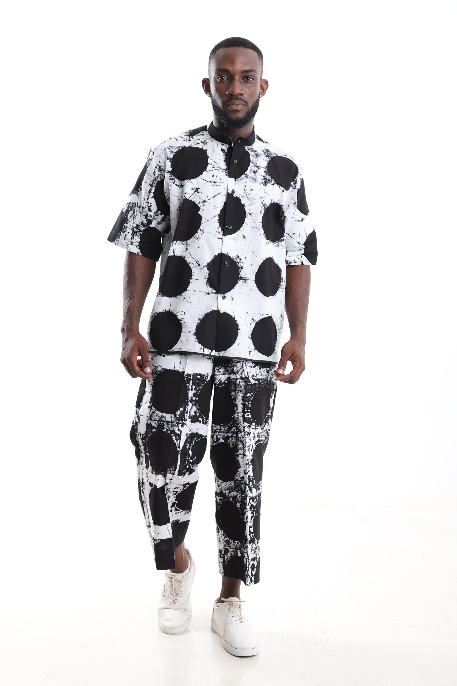 Monochrome Adire Polka-Dot Two-Piece Set
