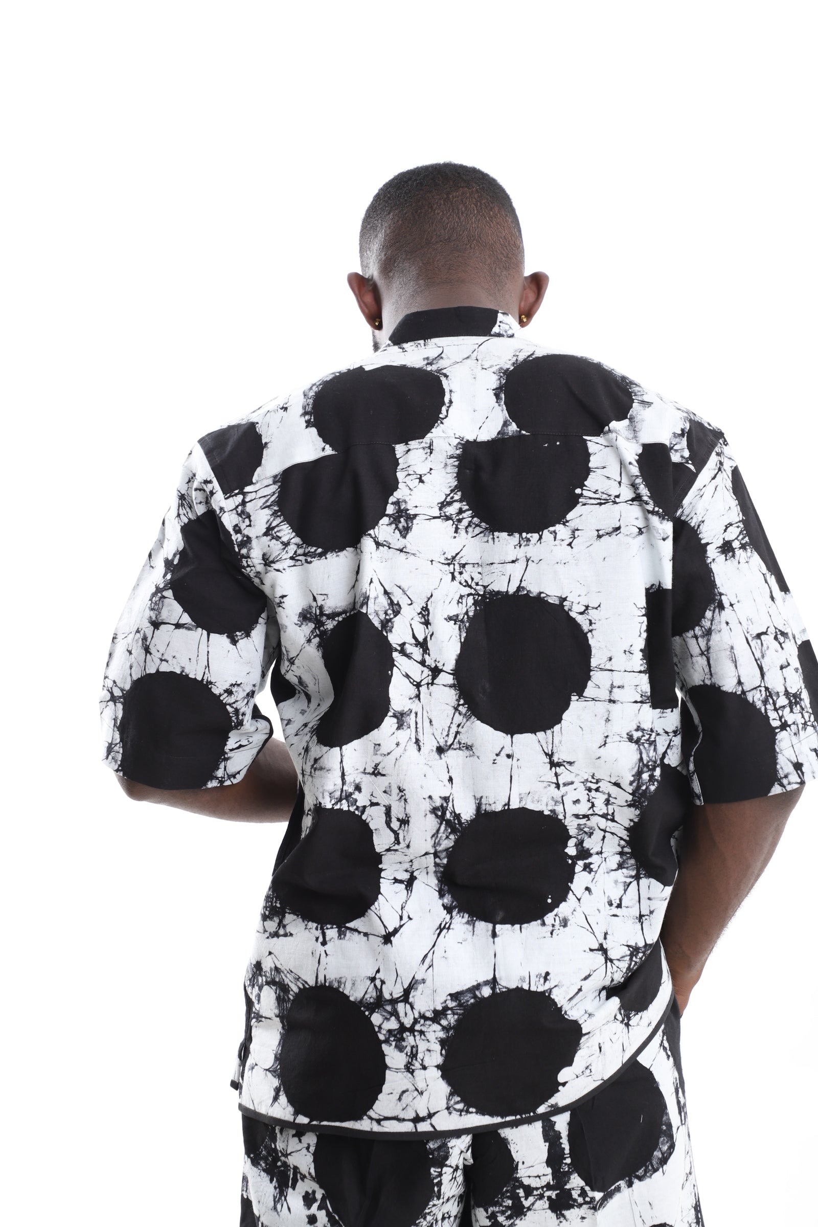 Monochrome Adire Polka-Dot Mandarin Shirt
