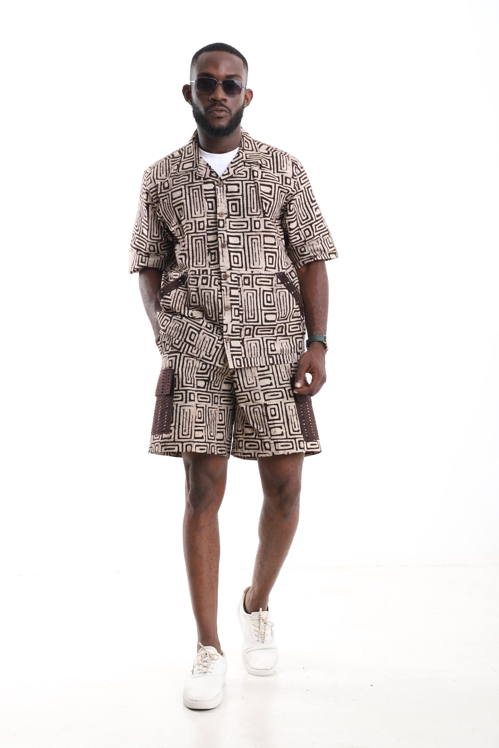 The Earth Labyrinth Short Set | Hand-Dyed Adire Utility Ensemble