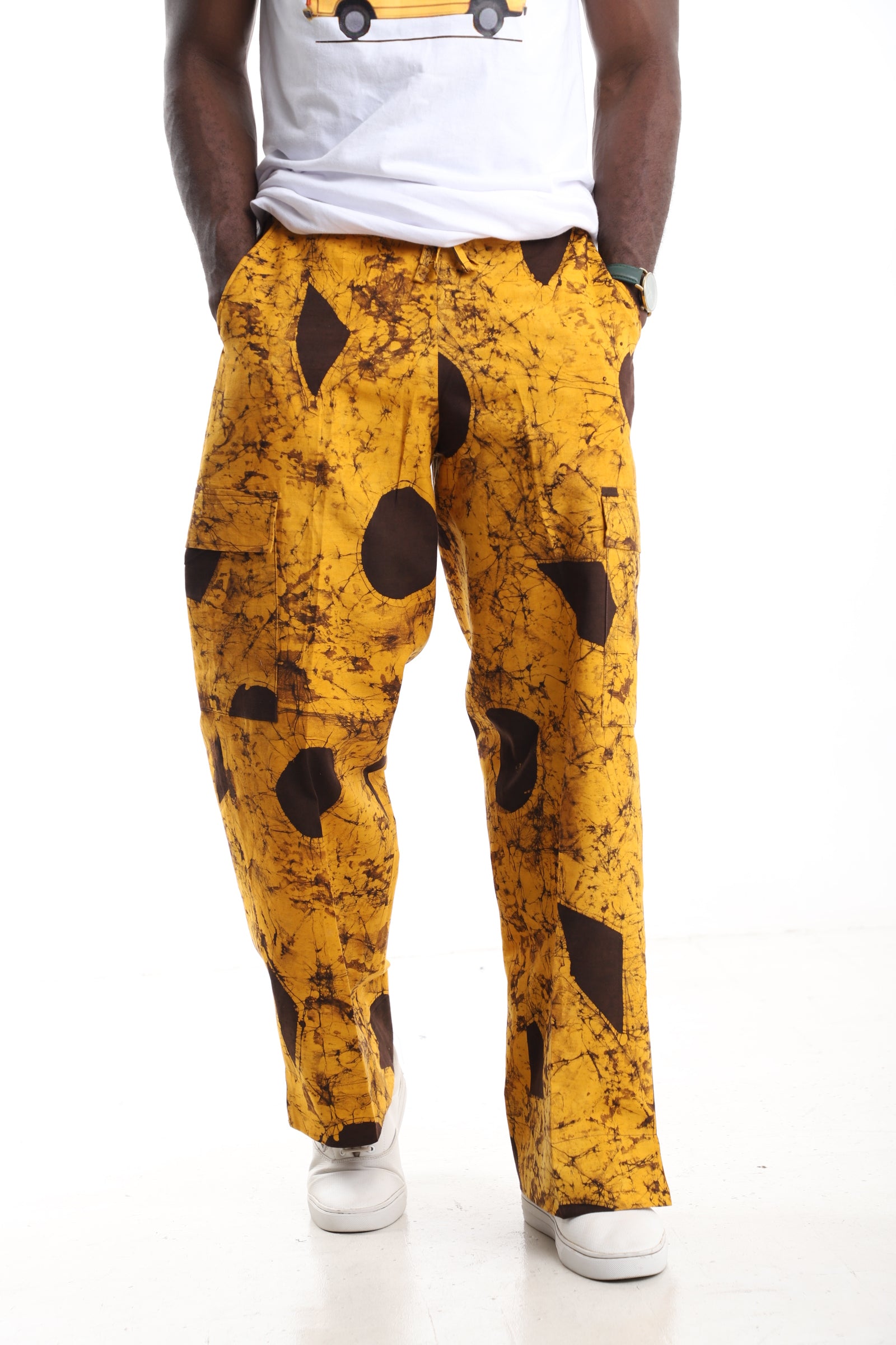 The Ochre Earth Cargo Trousers | Hand-Dyed Adire Utility Pants