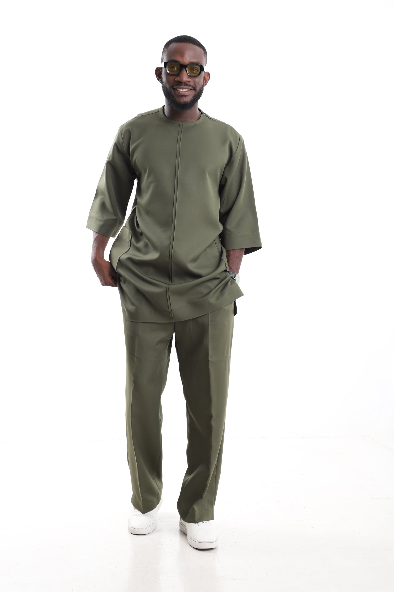 Premium 2-Piece Men's Olive Green Contemporary Set