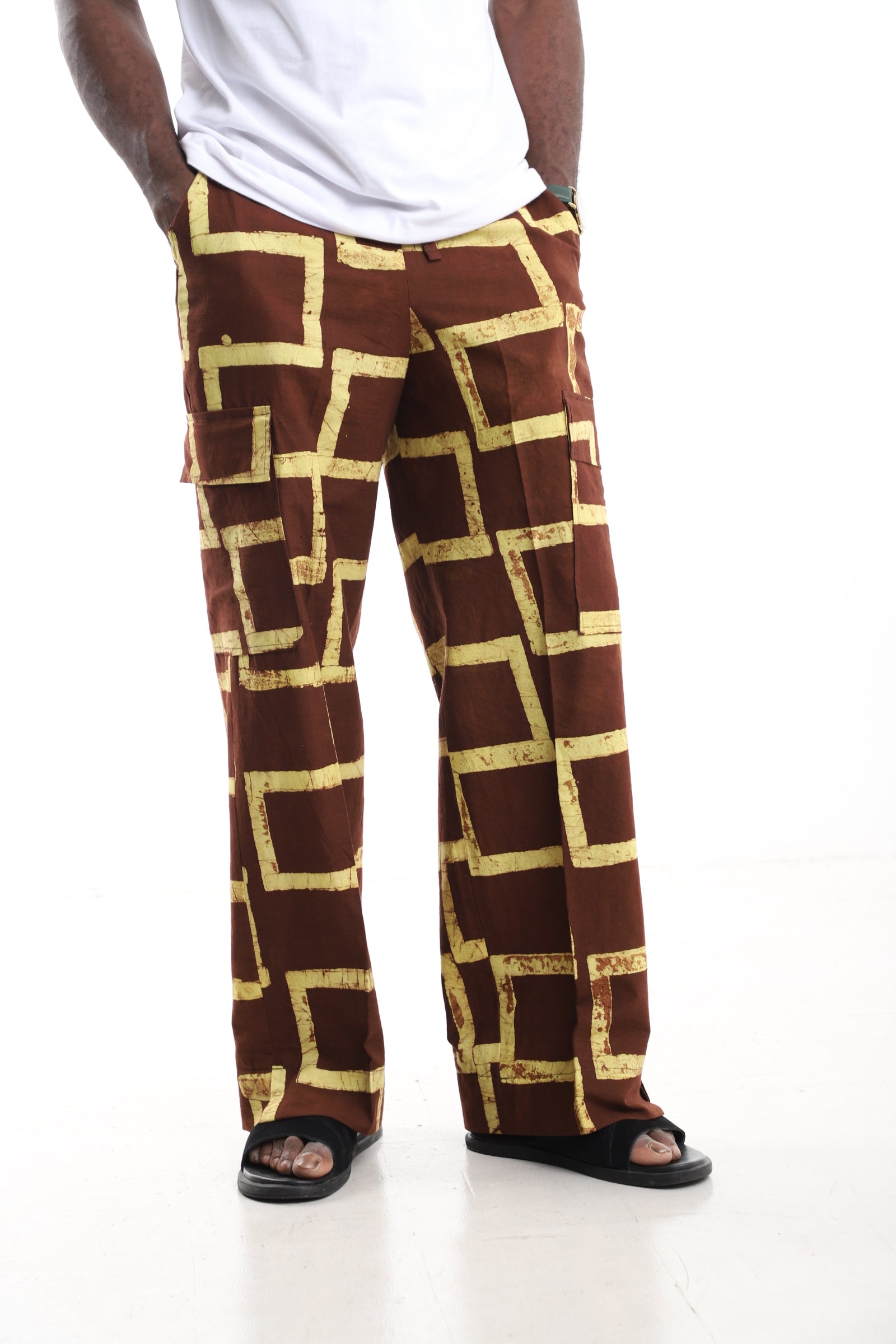 Premium Handcrafted Adire Geometric Cargo Pants – Contemporary African Menswear Streetwear