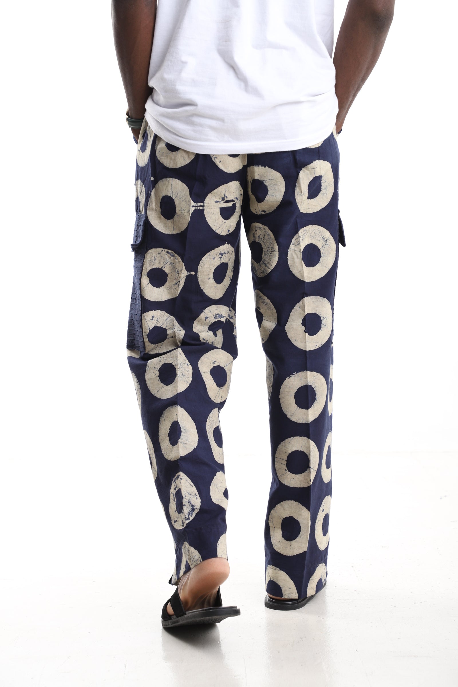 Premium Handcrafted Adire Cargo Pants with Navy Aso-oke Pockets – Contemporary African Menswear