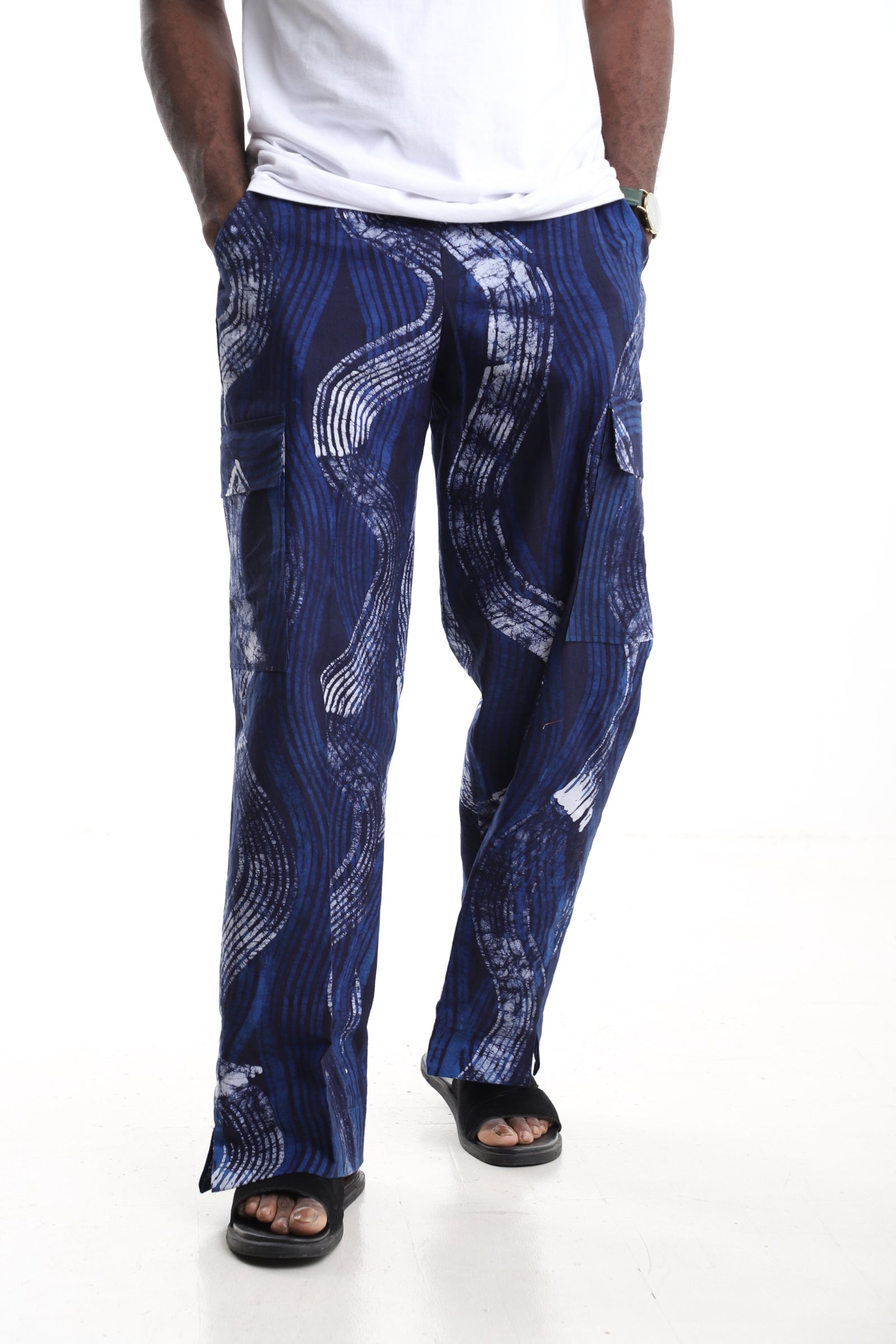 Premium Handcrafted Adire Cargo Pants with Side Slits – Contemporary African Menswear