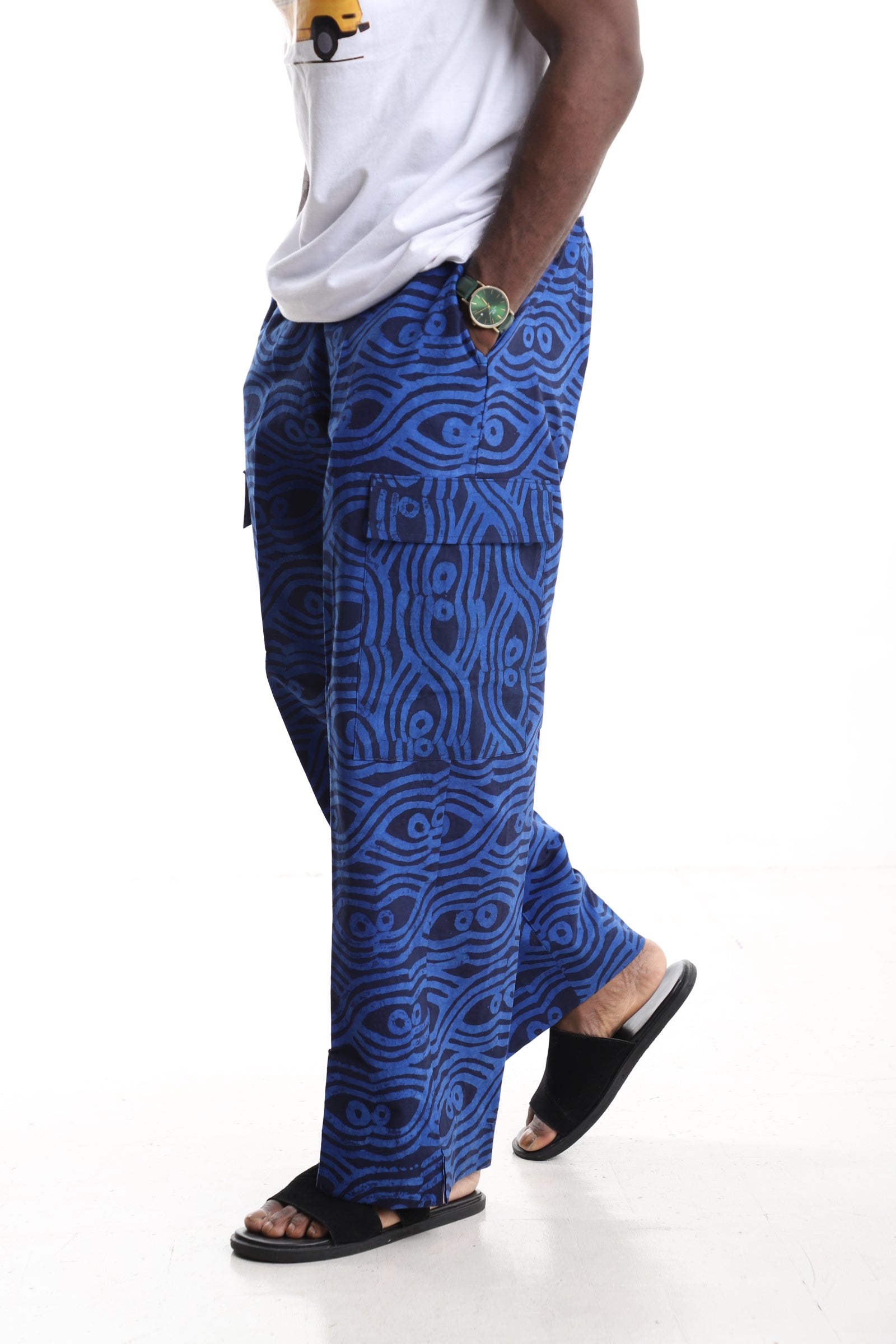 Premium Handcrafted Adire Cargo Pants – Modern African Menswear Streetwear