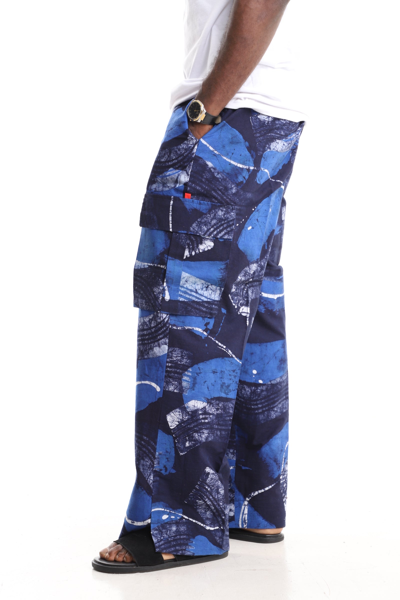 Luxury Handcrafted Adire Cargo Pants – Indigo Swirl