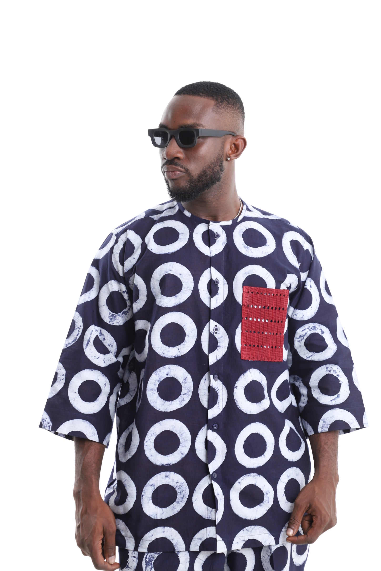 Premium Men’s Indigo Adire Button-Down Shirt