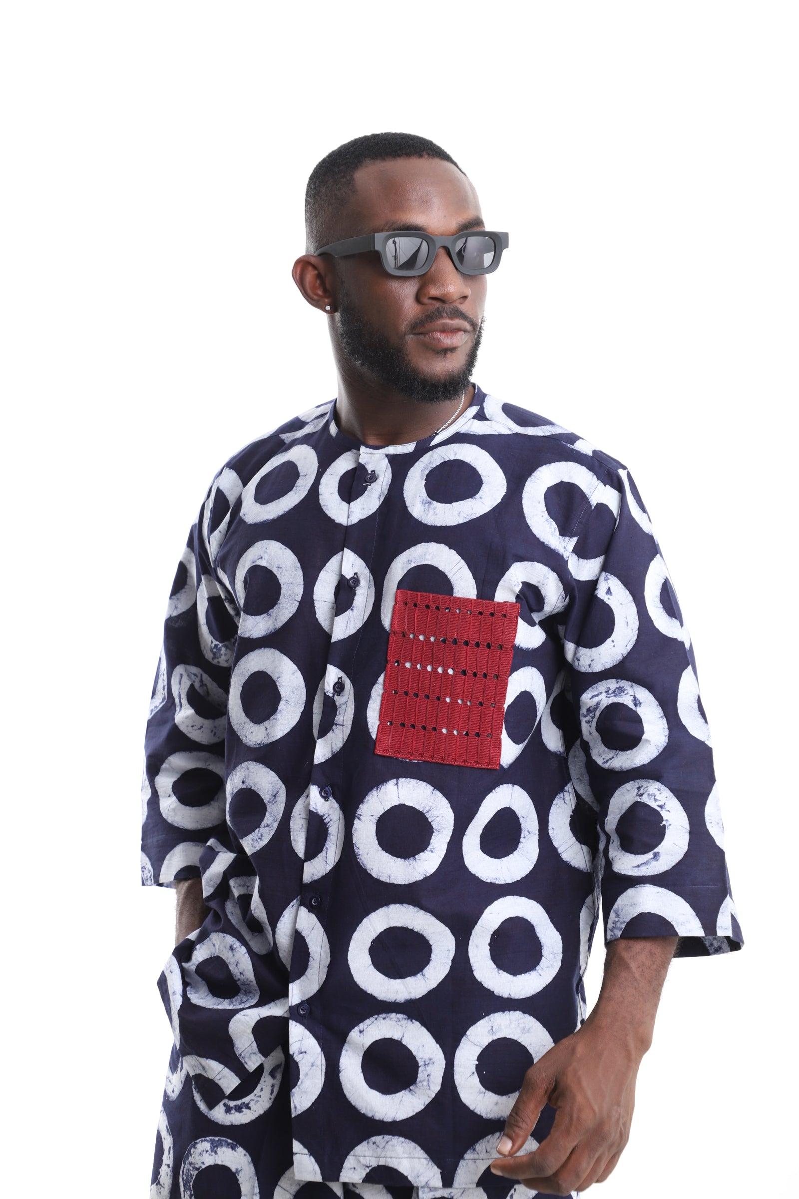 Premium Men’s Indigo Adire Button-Down Shirt