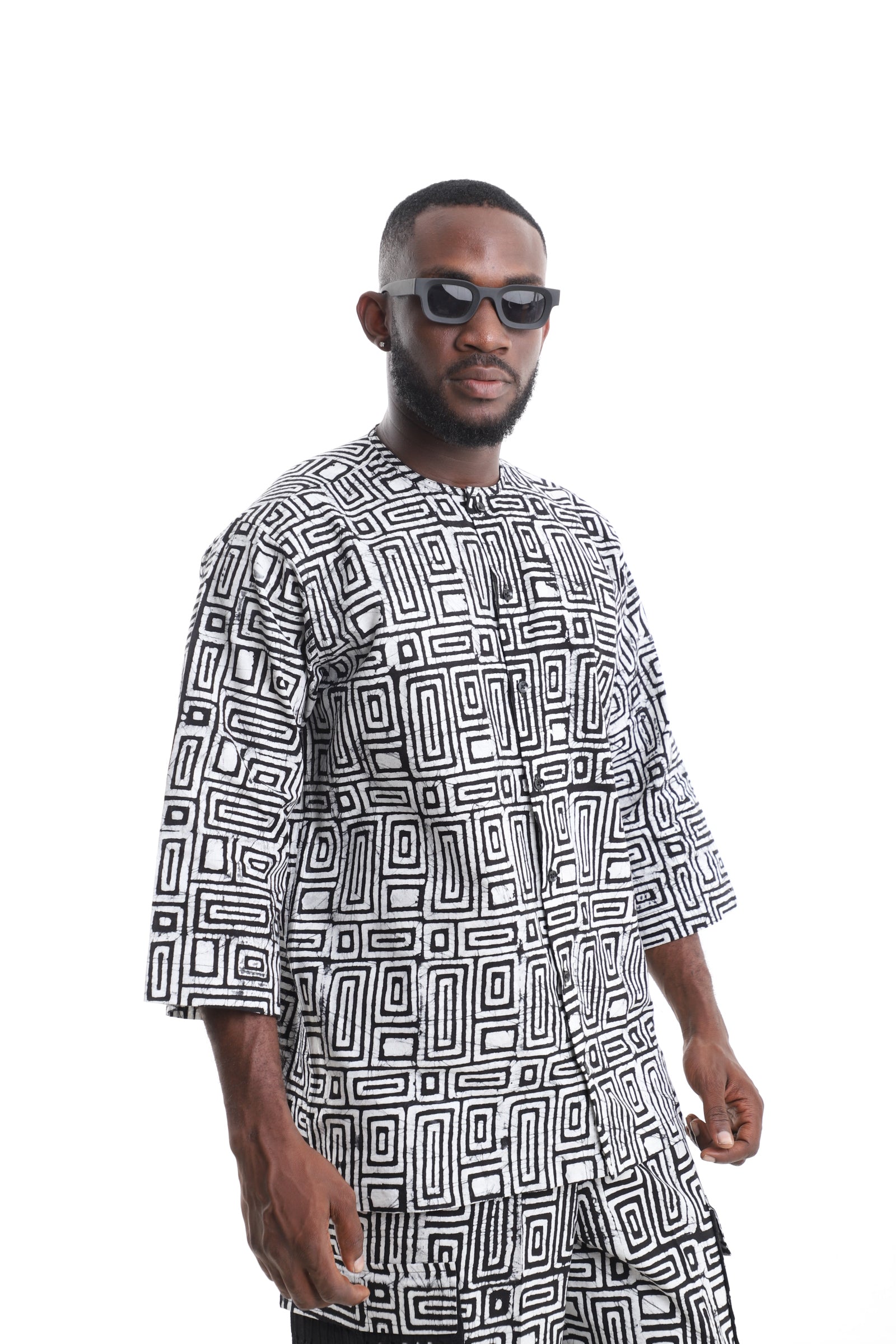 Premium Men’s Monochrome Adire Button-Down Shirt