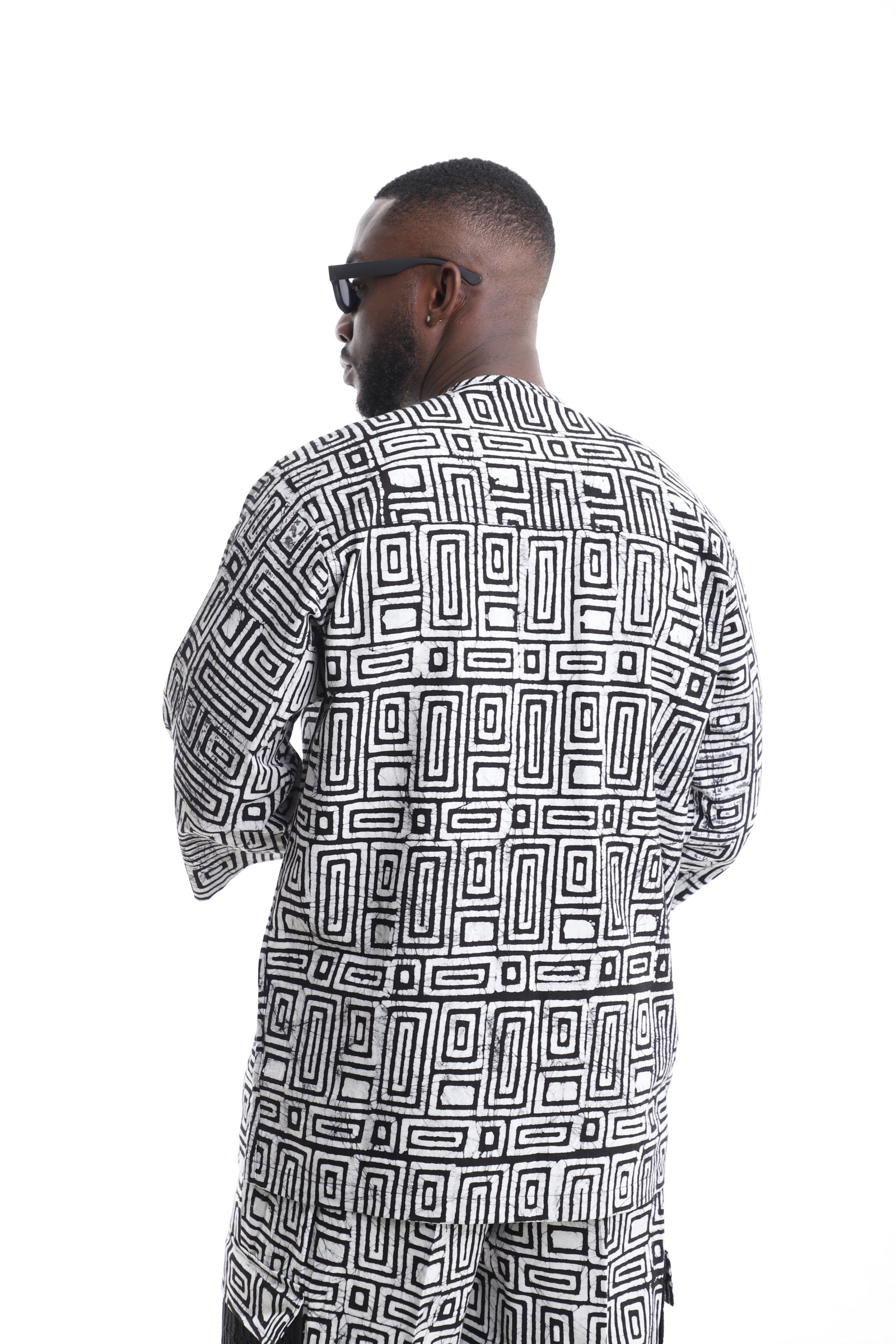 Premium Men’s Monochrome Adire Button-Down Shirt