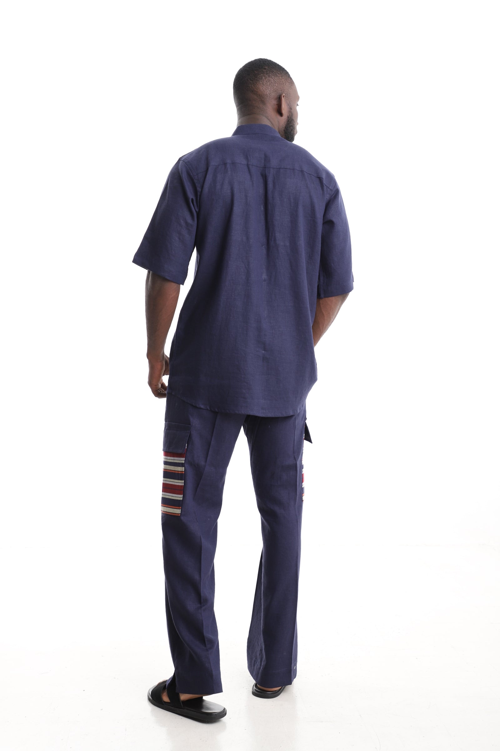 Men’s Navy Blue Linen Two-Piece Outfit