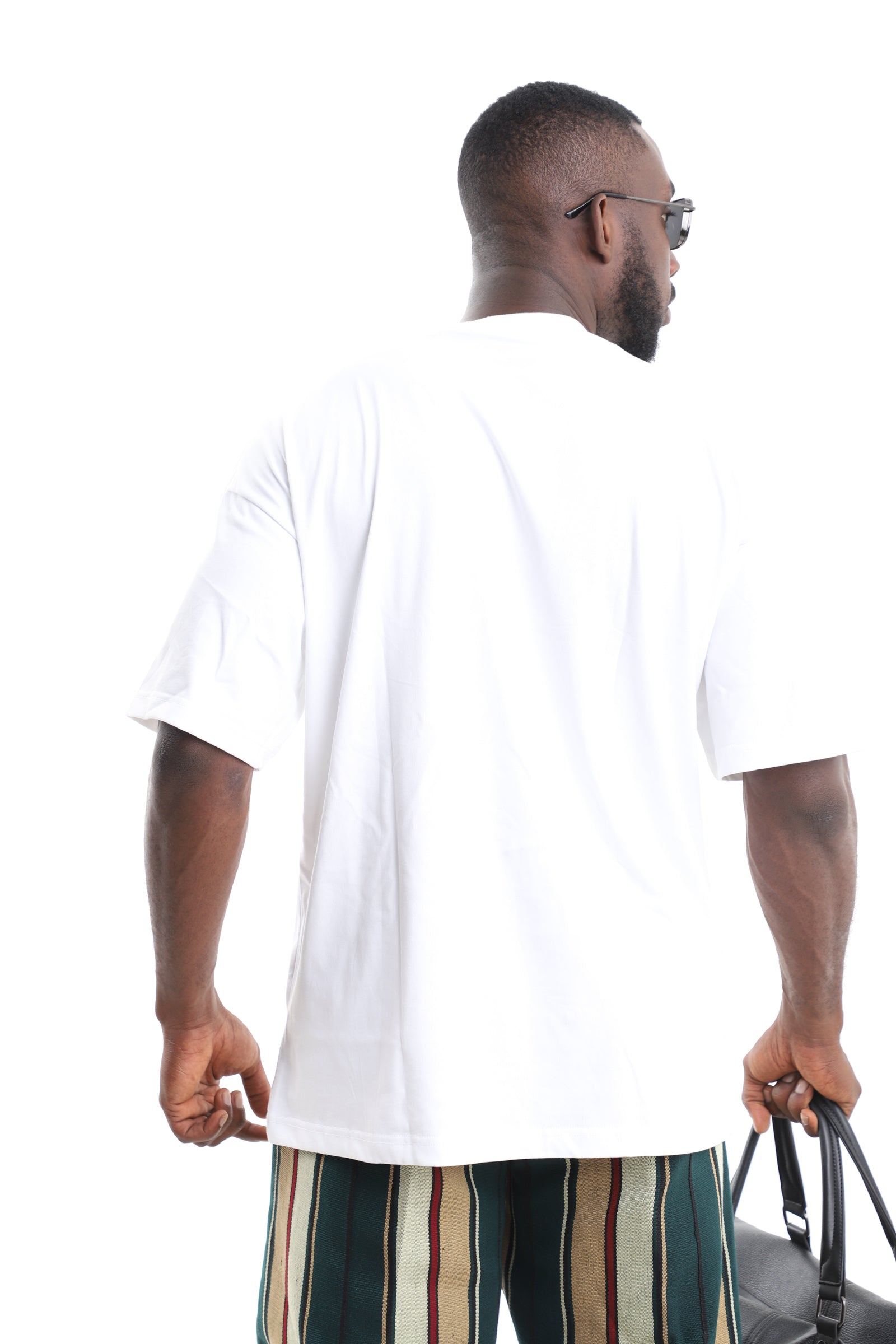 Men’s White Aso-Oke Panel T-Shirt