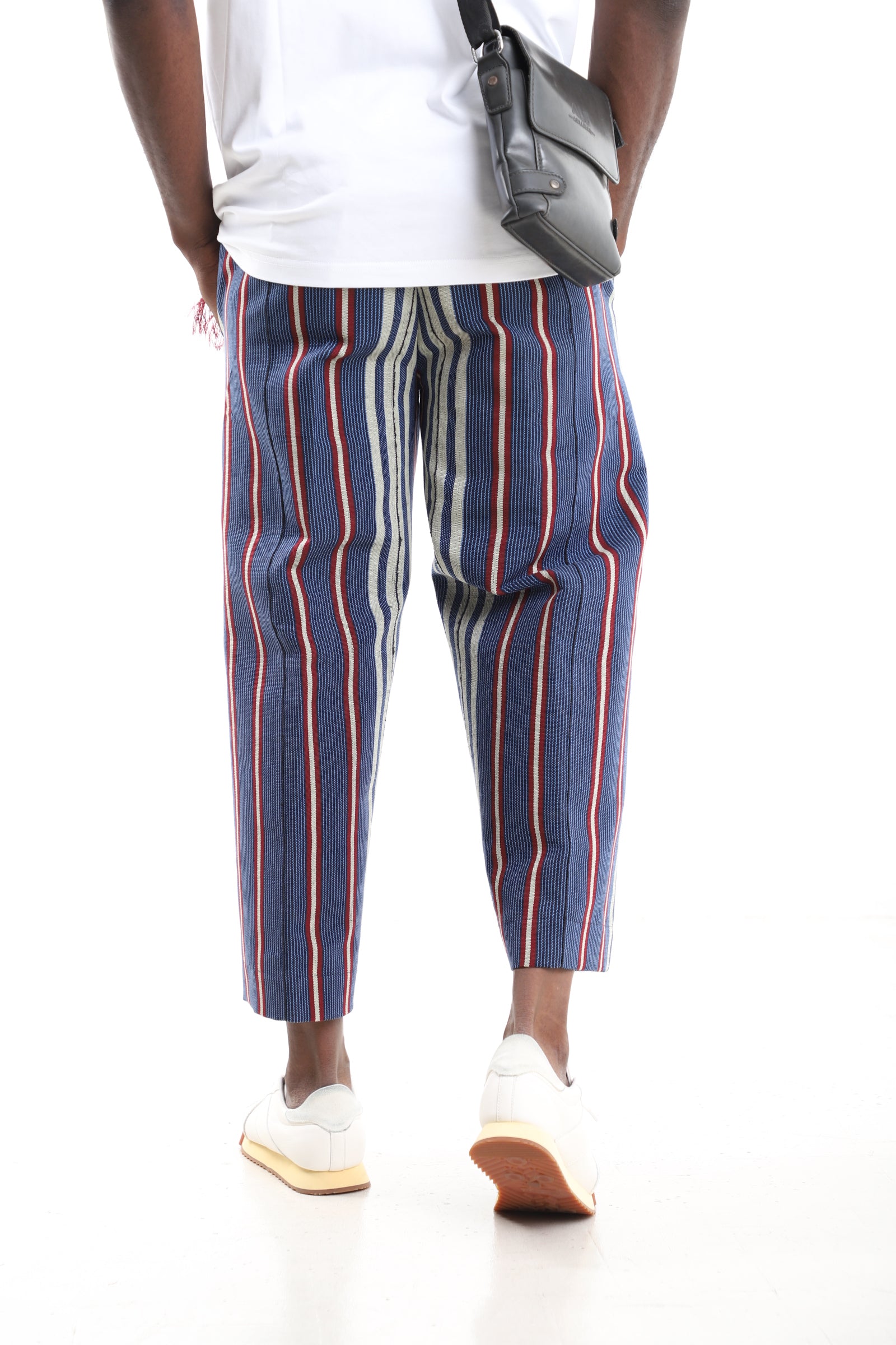 Blue Striped Handwoven Aso-Oke Cropped Trousers