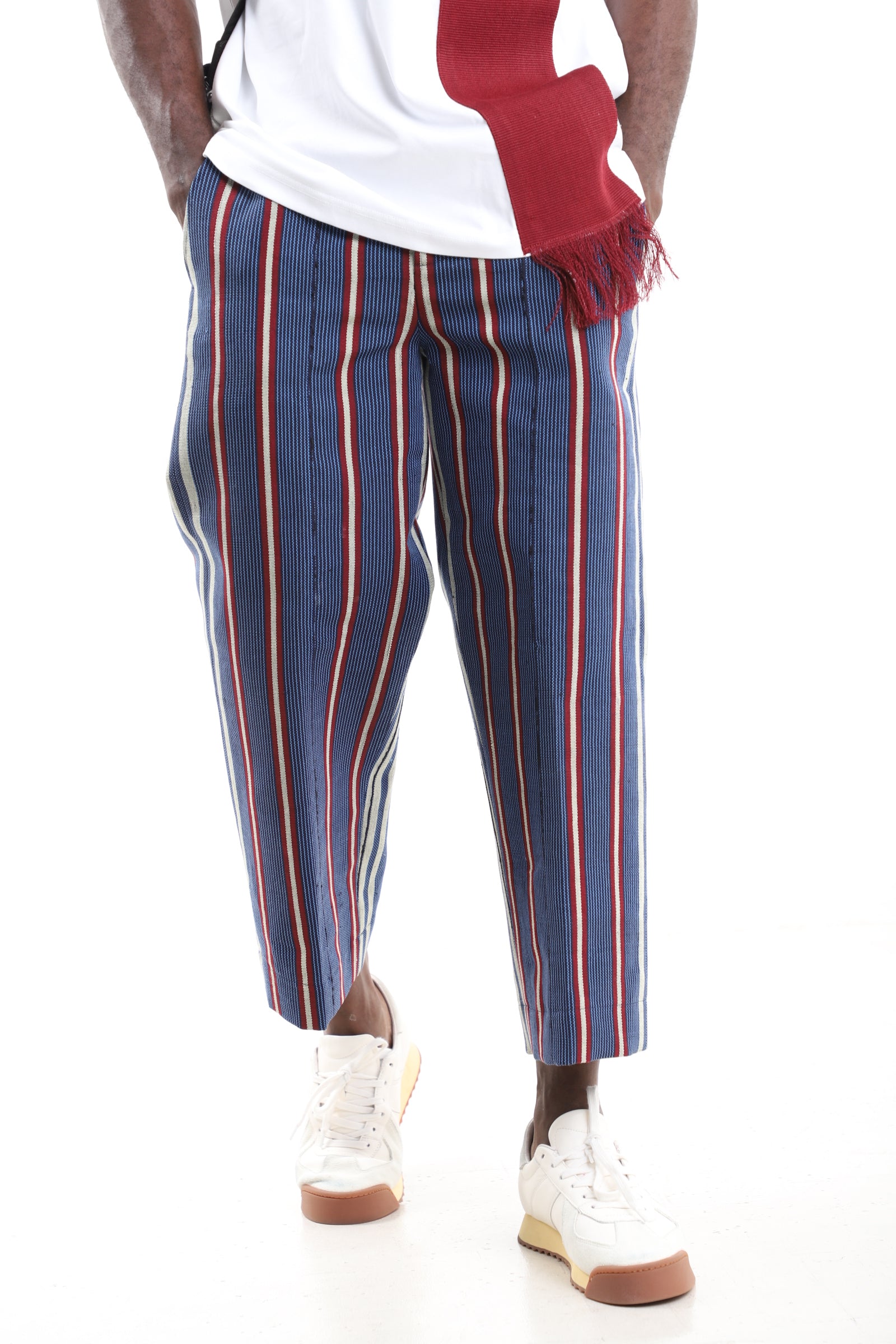 Blue Striped Handwoven Aso-Oke Cropped Trousers