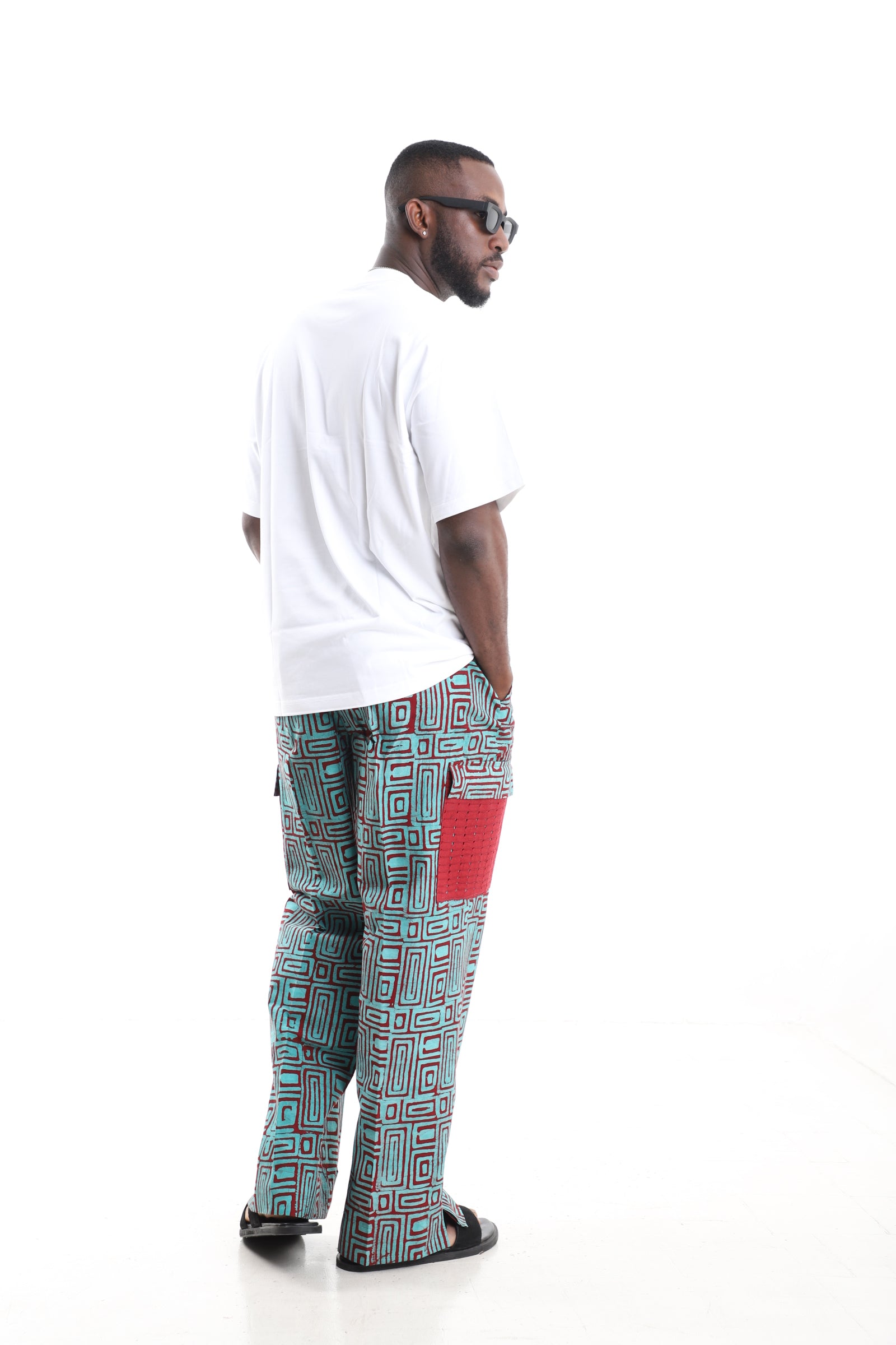 Cotton Geometric Adire Cargo Pants Set with Oversized White T-Shirt