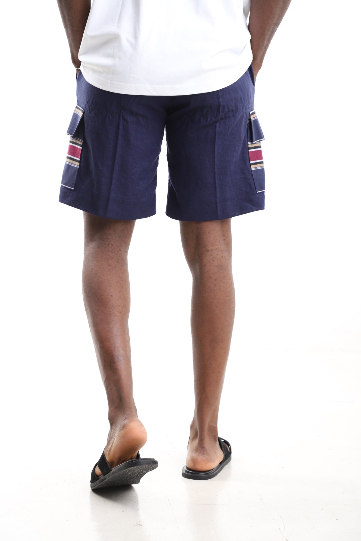 King Kaftan Navy Linen Cargo Shorts – Back View – African men's fashion Nigeria