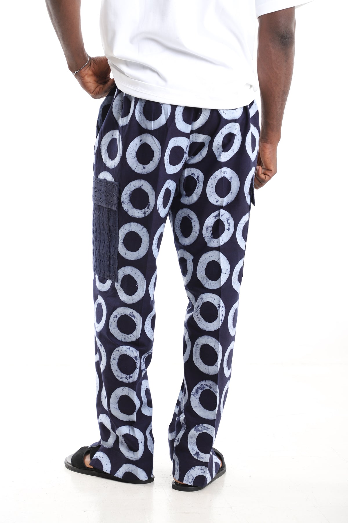 King Kaftan Navy Adire Cargo Pants – Back View – African men's fashion Nigeria
