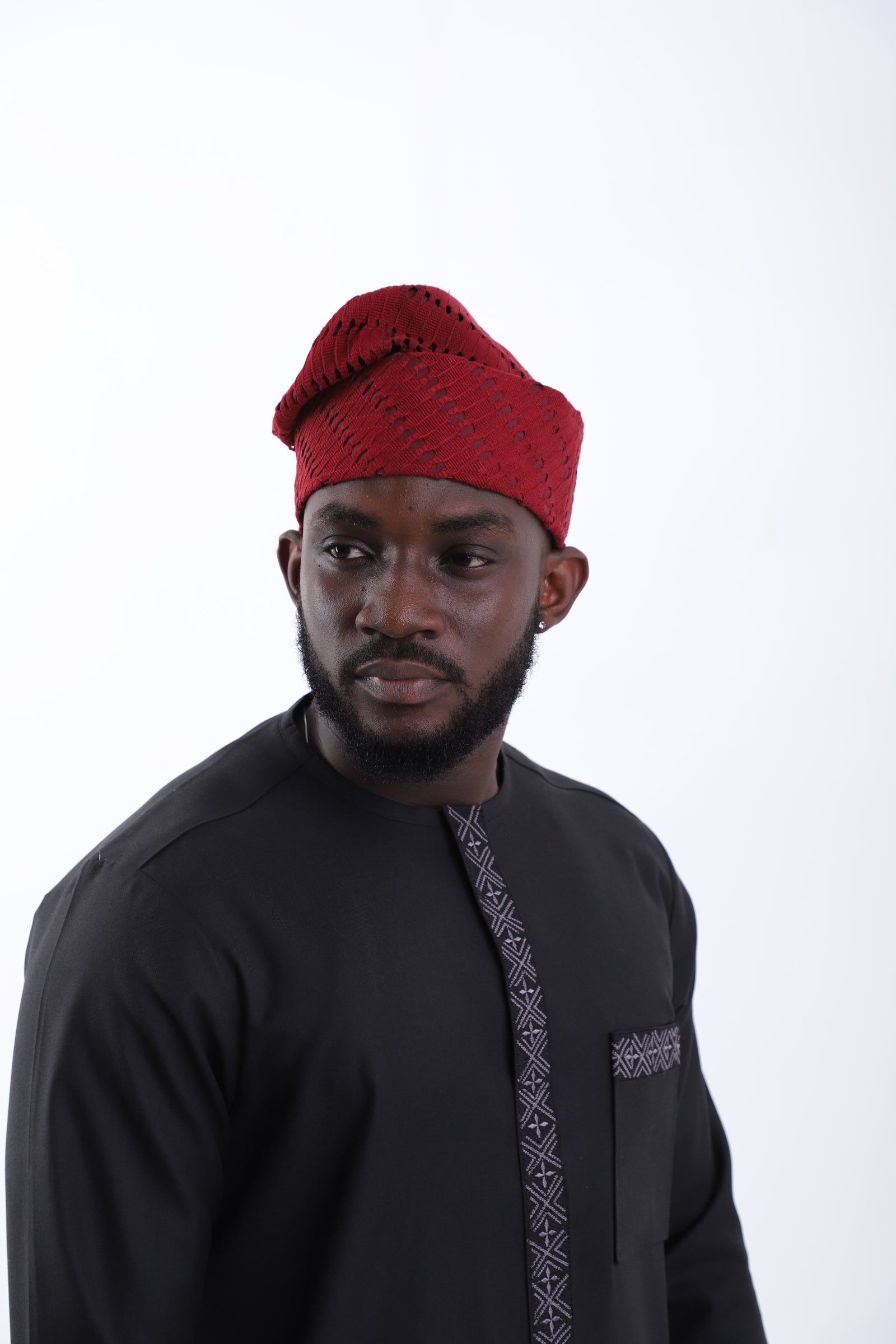Red Aso-Oke Cap