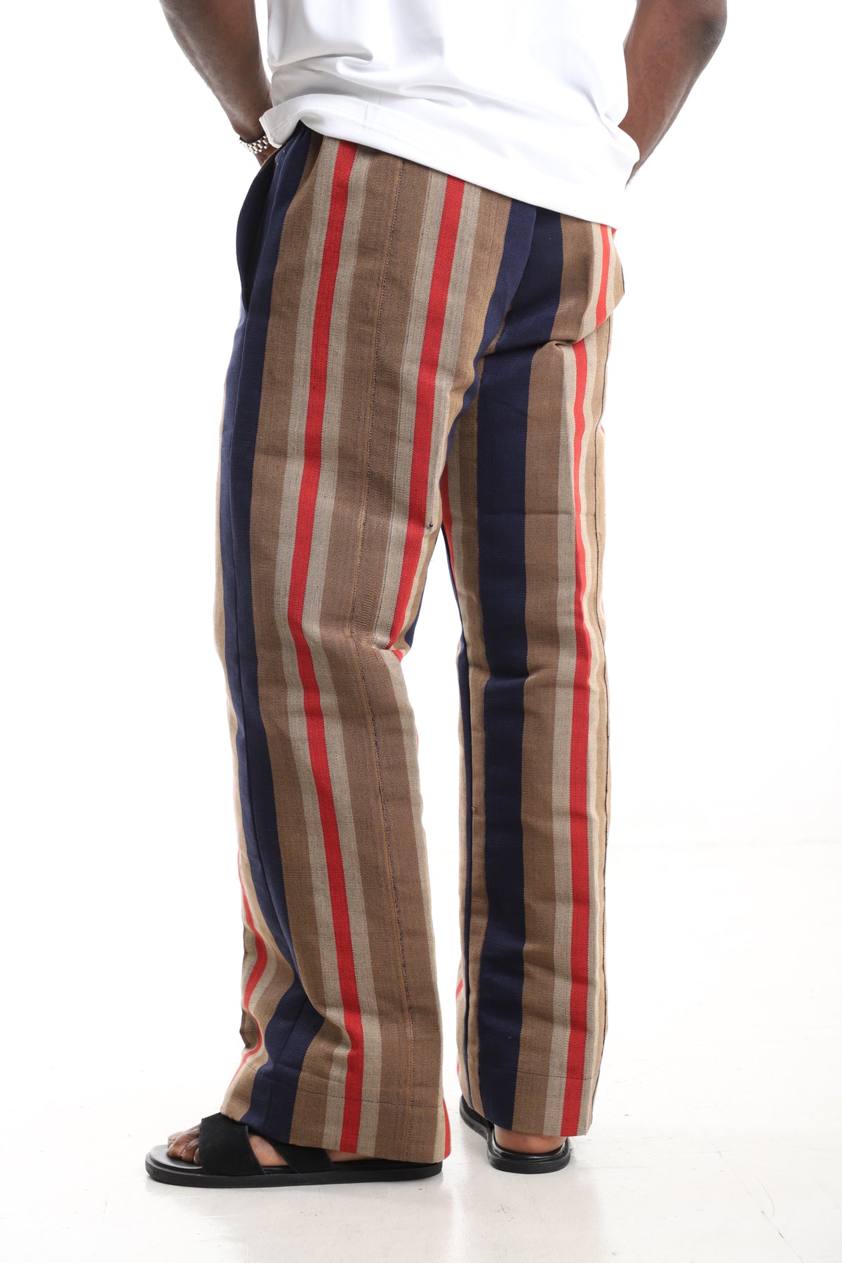King Kaftan Striped Hand-Woven Aso-Oke Drawstring Trousers – Back View – African men's fashion Nigeria
