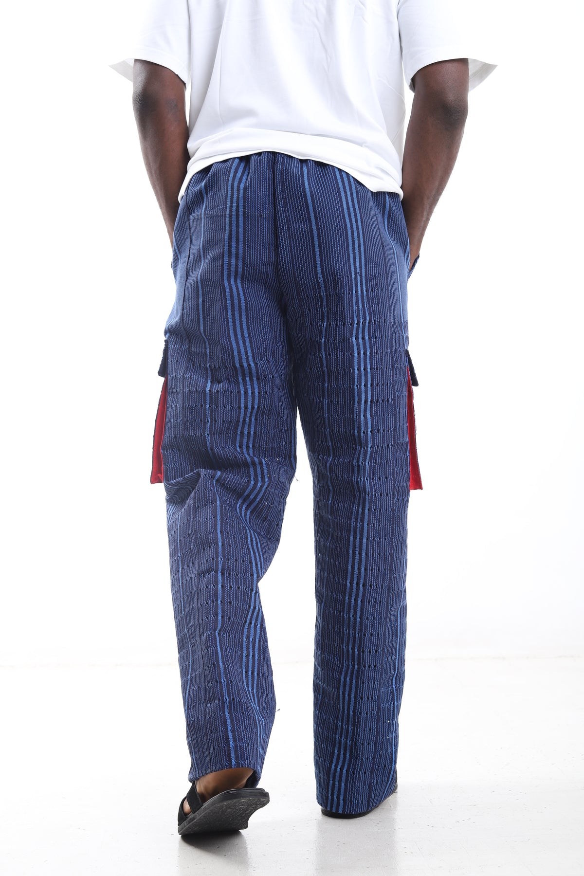 King Kaftan Striped Hand-Woven Aso-Oke Cargo Pants – Back View – African men's fashion Nigeria