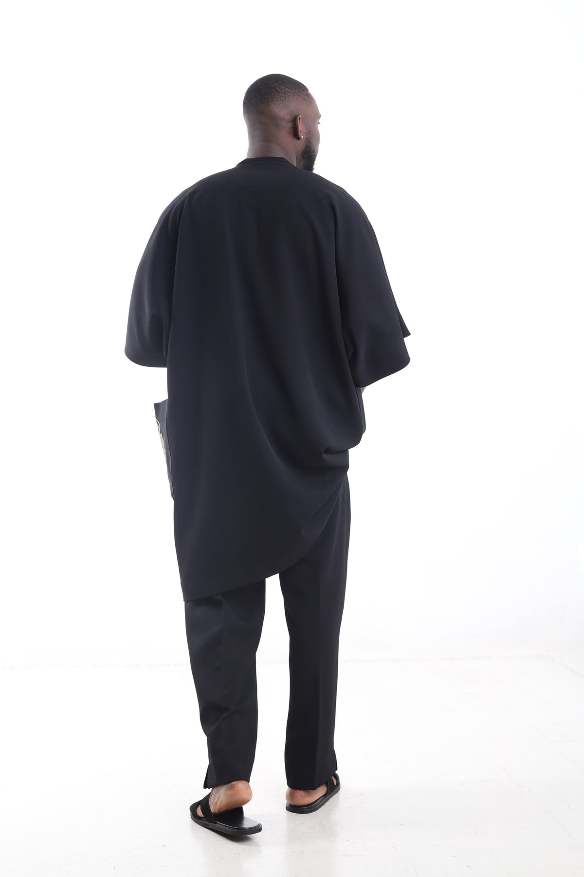 King Kaftan Embroidered Wool Blend Black Danshiki Traditional Wear – Back View – African men's fashion Nigeria